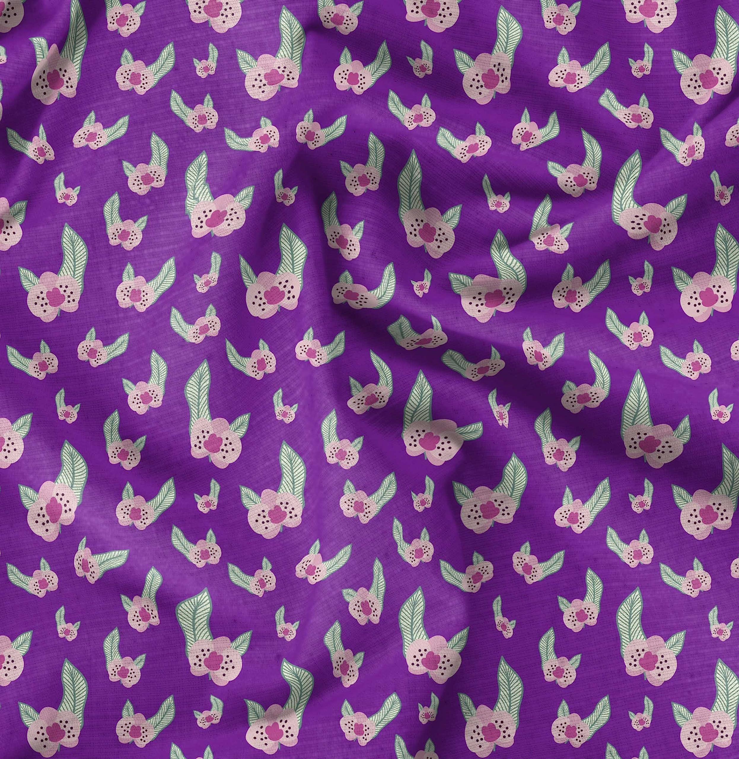 Soimoi Moss Georgette Purple Fabric by The Yard - 42 Inch Wide Printed Fabric with Artistic Leaf & Floral Design for DIY Fashion, Home Decor, and Craft Projects - Elegant Draping Material for Dresses, Curtains, and Scarf Making