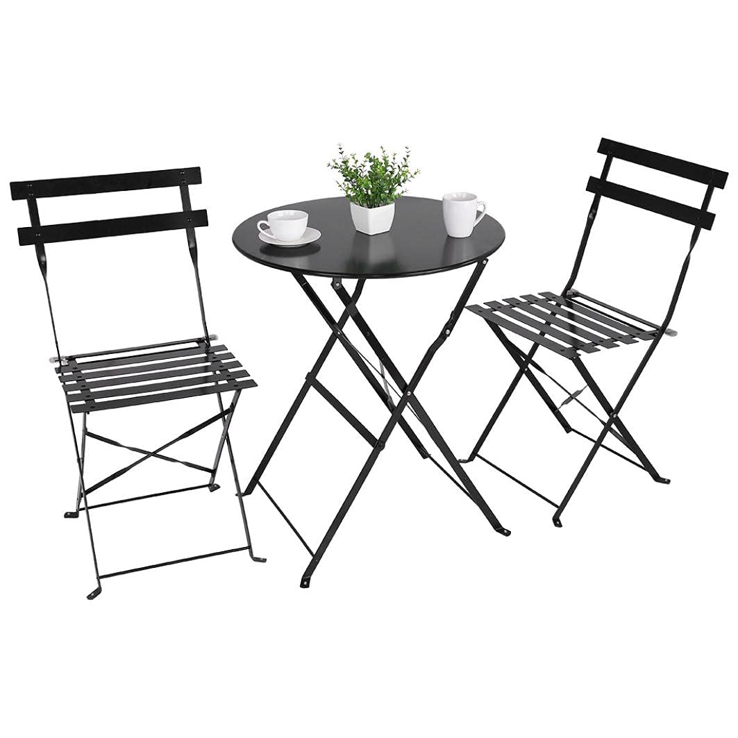Premium Steel Folding Patio Bistro Set - 3-Piece Outdoor Furniture with Table & Chairs - Black - Perfect for Garden, Balcony, and Backyard Relaxation