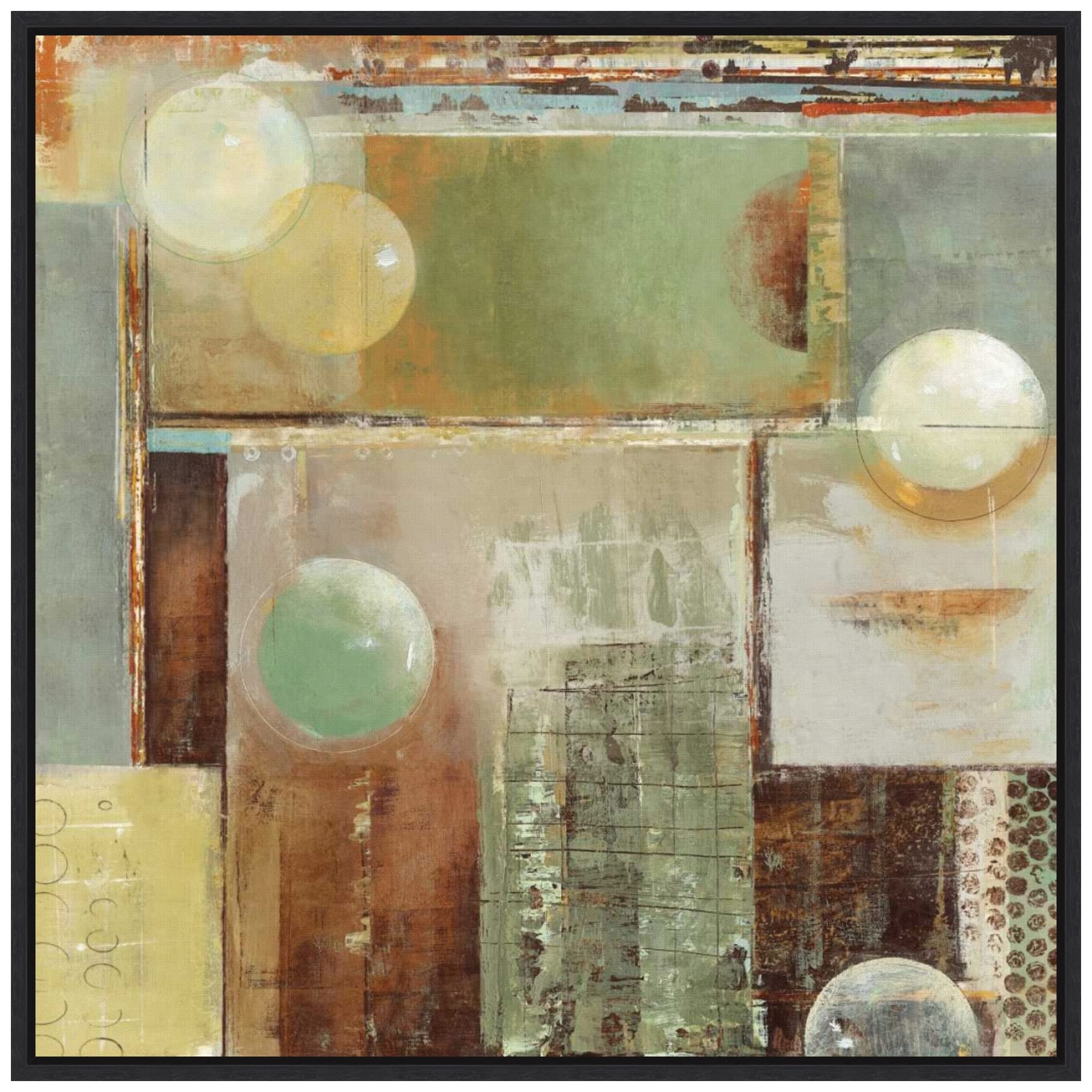Amanti Art Framed Canvas Wall Art Print - Ice and Bubbles II by Carmen Dolce, 22x22 Inches, Sylvie Black Frame - Modern Abstract Painting for Living Room, Bedroom & Office Decor