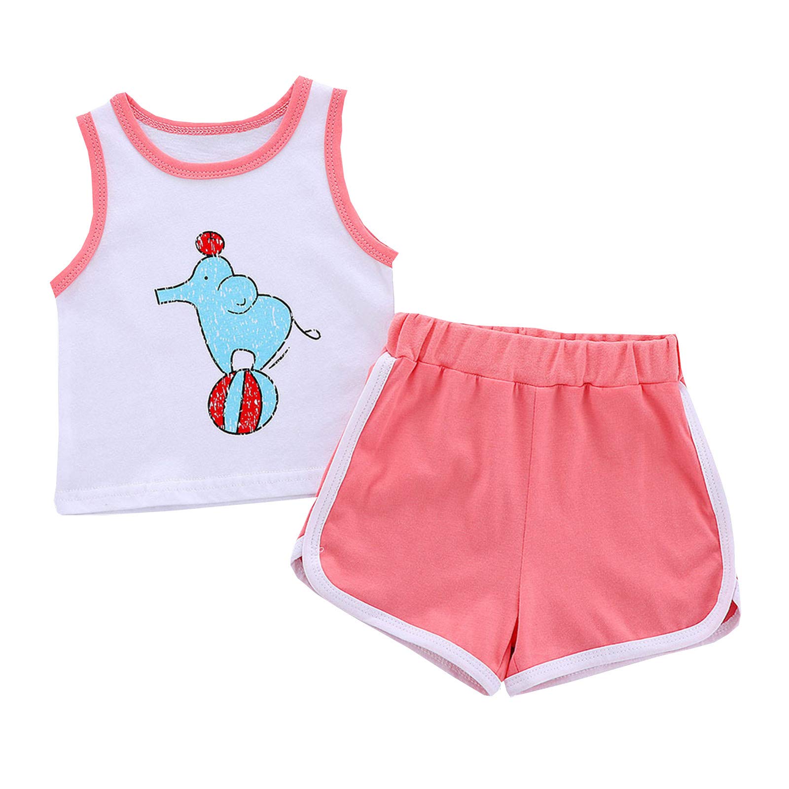 Adorable Baby Boy & Girl Outfits - Elephant Print Tank Top & Solid Color Shorts 2-Piece Set | Cute Toddler Clothes for Playtime & Summer Outings