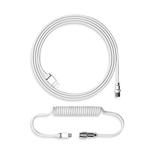 YUNZII Keynovo V2 Coiled USB-C to USB-A Aviator Keyboard Cable - Premium Braided Mechanical Gaming Keyboard Cord for PC, Mac, GMMK Pro (White) - Perfect for Esports, Typing & Streaming Setups