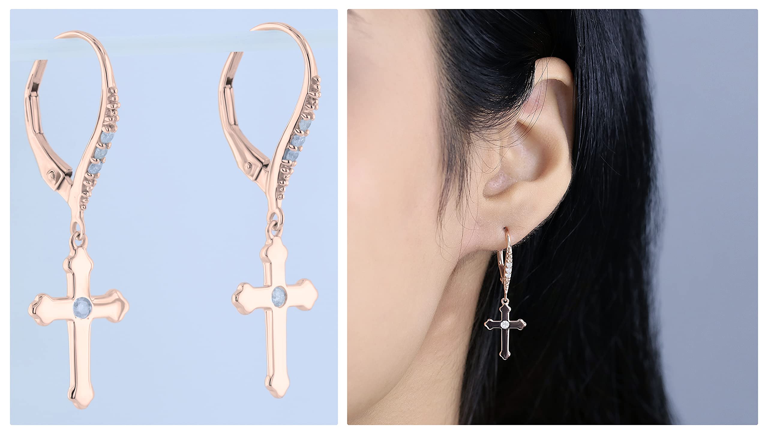 Dazzlingrock Collection Round Gemstone & Diamond Cross Drop Lever Back Earrings for Men & Women - Solid Gold Unisex Jewelry for Everyday Wear, Gifts & Special Occasions