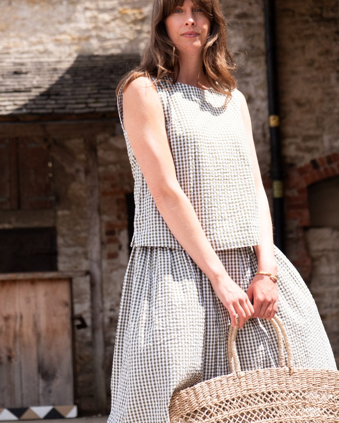 Jordan Women's Cotton Casual Skirt - Olive Green Gingham Checkered Skirt | Summer Beach Outfit, Casual Wear & Street Style Fashion