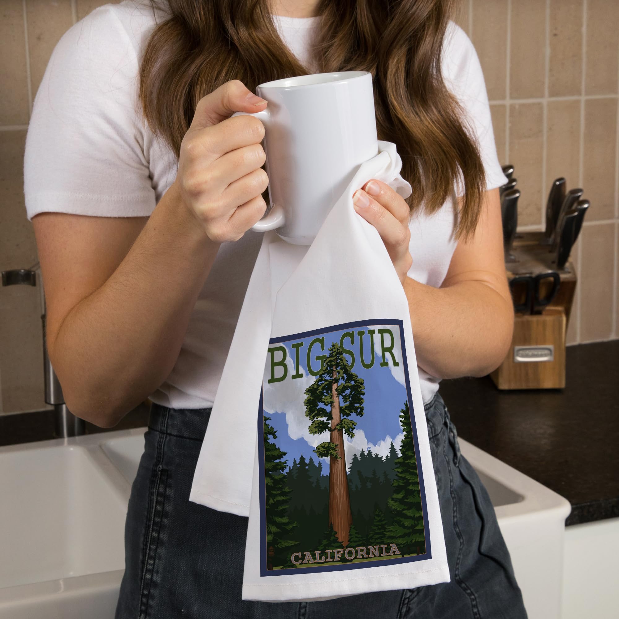 Lantern Press Big Sur California Redwood Tree 100% Cotton Tea Towel - Decorative Hand Towel for Kitchen, Home Decor & Gift - Perfect for Drying Dishes, Wall Art & Cozy Cabin Decor