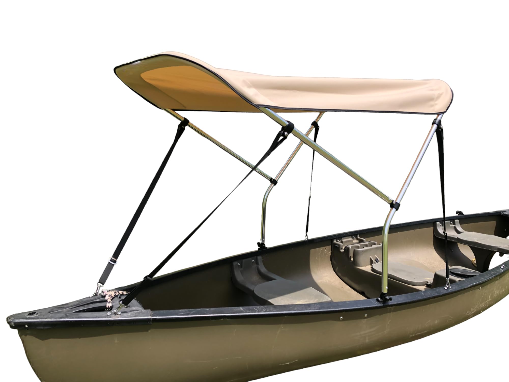 Beige Canoe Kayak Sun Shade Canopy Bimini Top - UV & Heat Protection Awning for Kayaking, Canoeing, Fishing - Waterproof Rain Cover for Outdoor Adventures
