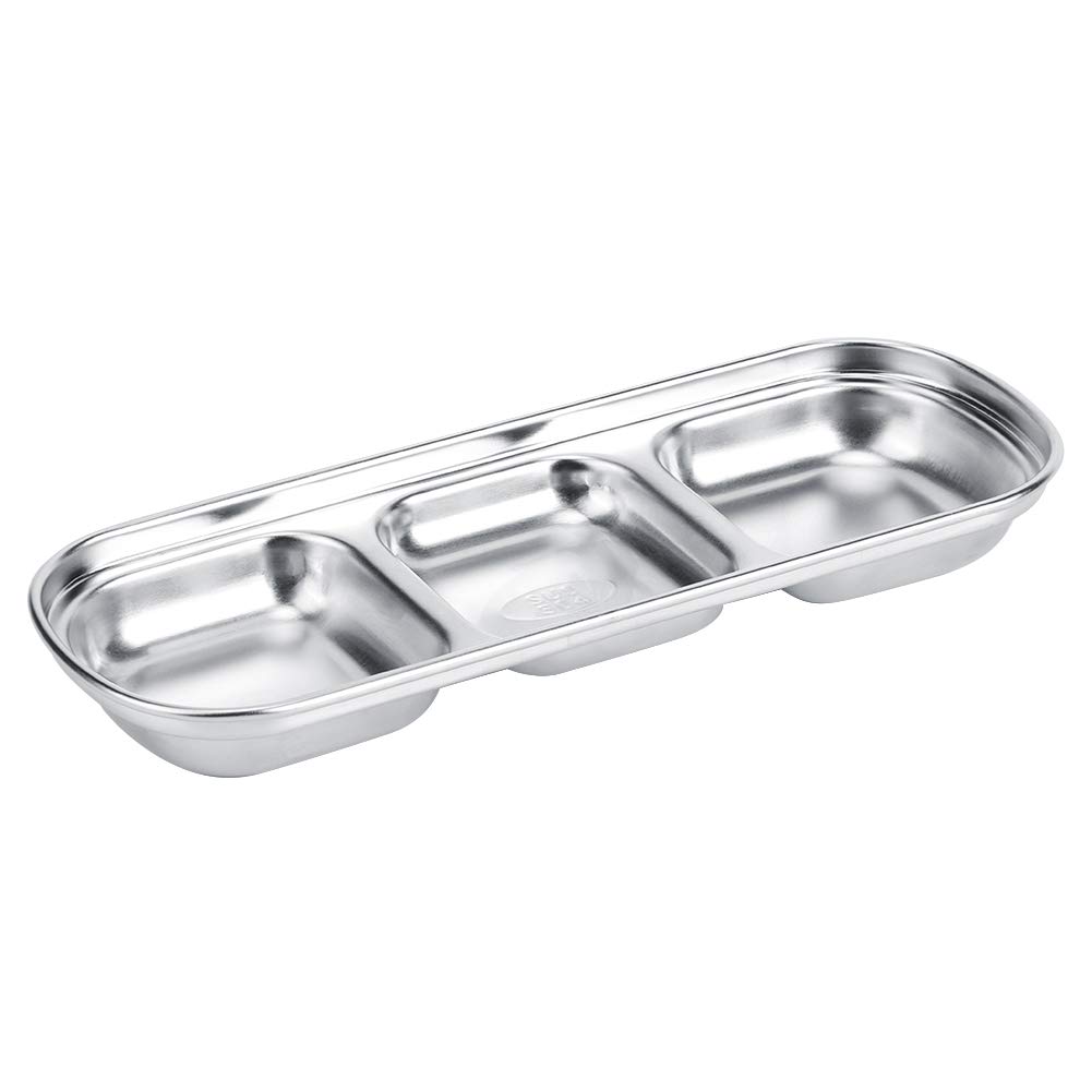 Stainless Steel 3-Compartment Sauce Dish - Appetizer Serving Tray, Divided Snack Plate & Food Dipping Bowl for Home Kitchen | Perfect for Parties, BBQs, and Entertaining Guests