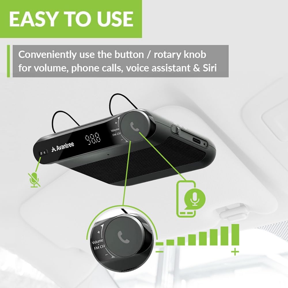 Avantree Roadtrip 2-in-1 Bluetooth Car Speaker & Wireless FM Transmitter Kit - 6W Hands-Free Speaker with Built-in Mic, 22H Playtime for Phone Audio Streaming | Perfect for Road Trips, Commuting & Hands-Free Calling
