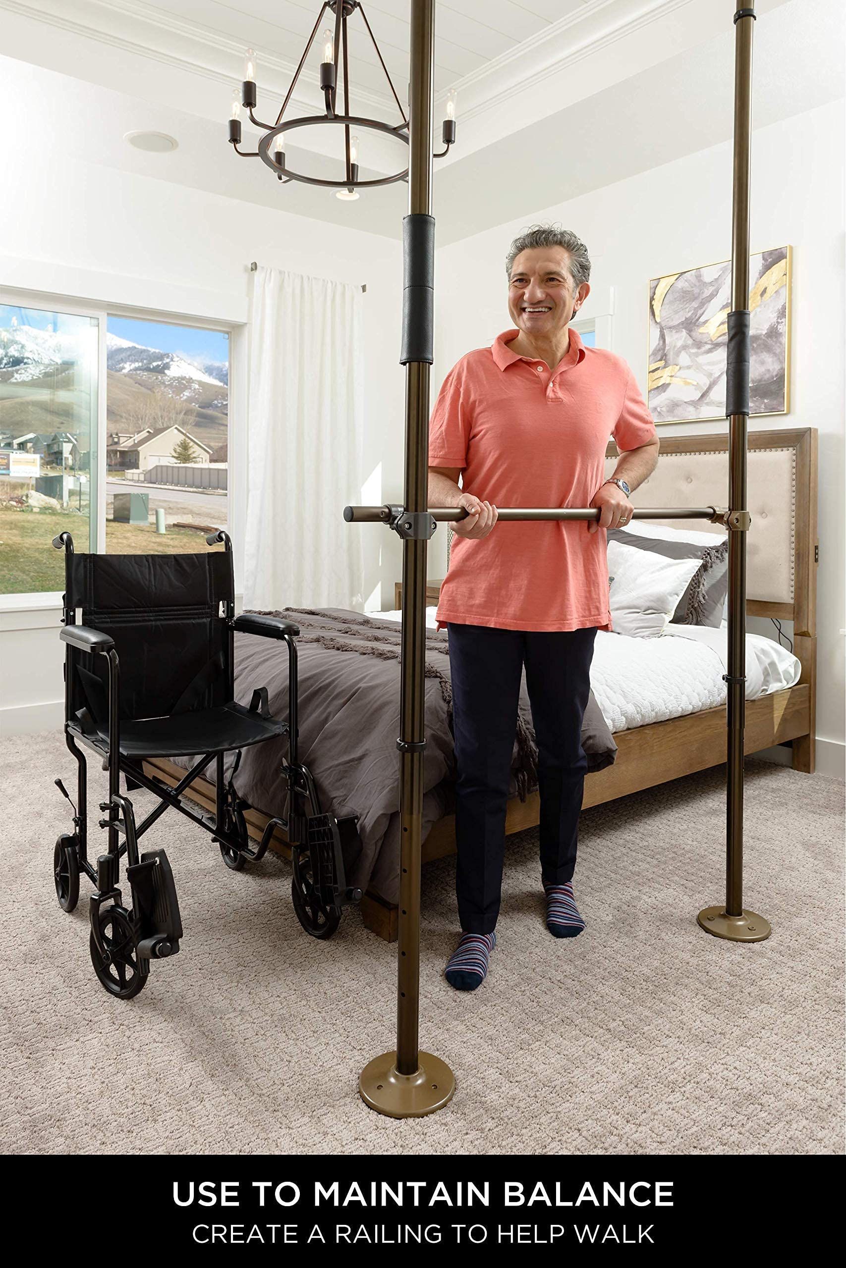 Signature Life Horizontal Grab Bar Accessory - Compatible with Signature Life Sure Stand Pole, Graphite - Bathroom Safety Handle for Seniors & Disabled - Ideal for Showers, Toilets & Bathtubs