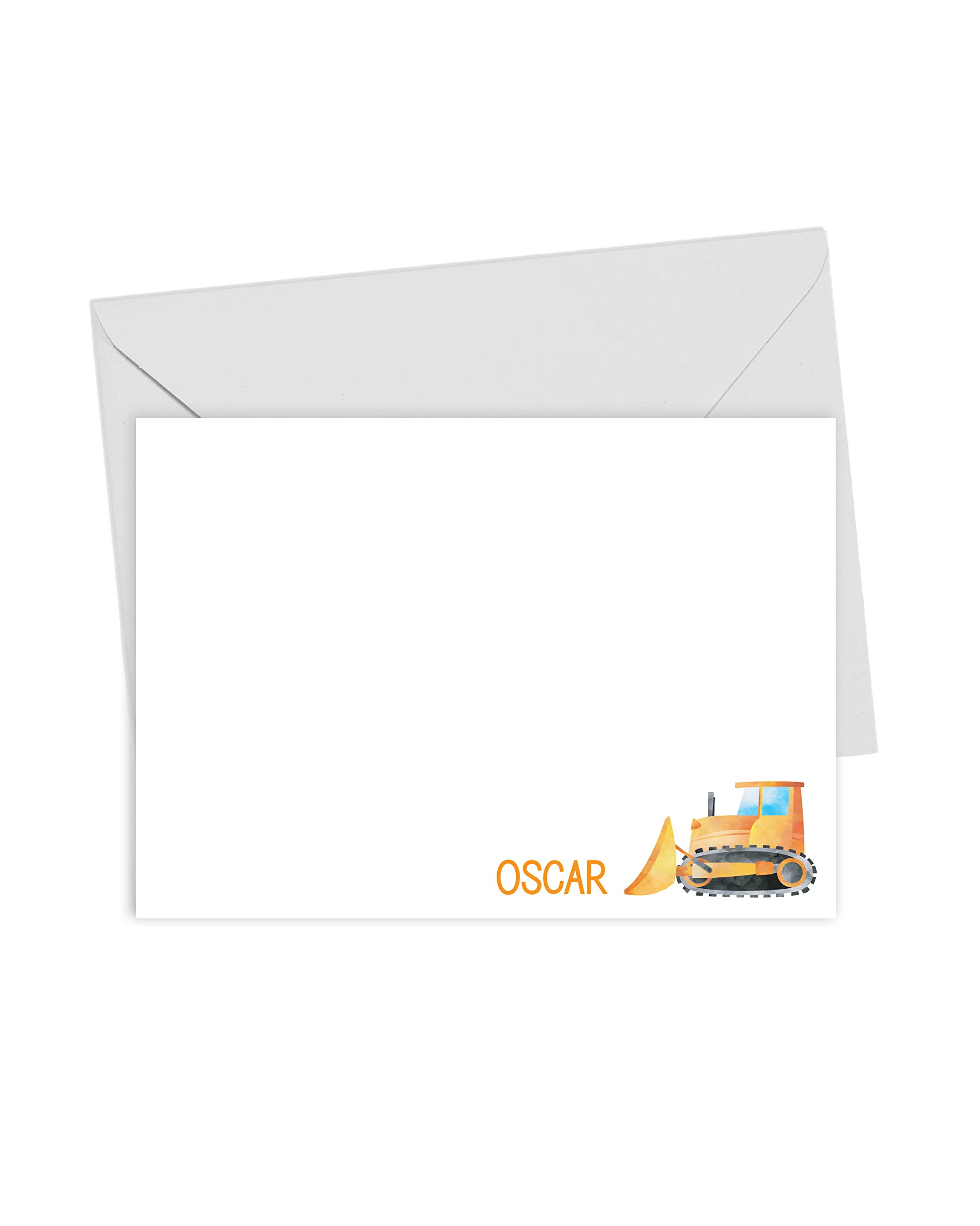 Personalized Bulldozer Note Card Set - 10 Flat Construction Vehicle Thank You Cards & Envelopes (22-32) for Boys Birthday Party | Perfect for Construction Theme Invitations, Thank You Notes & Kids Stationery