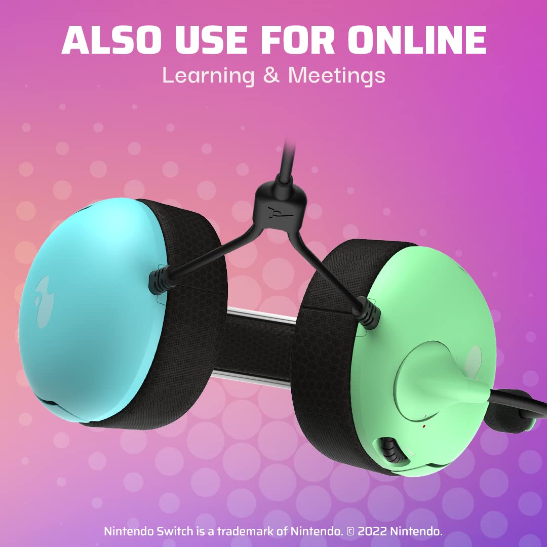 PDP Gaming LVL40 Stereo Headset with Microphone for Nintendo Switch/Switch Lite/OLED - Wired Noise Cancelling Mic, Lightweight Comfortable On-Ear Headphones (Animal Crossing Blue & Green) - Perfect for Gaming, Streaming & Online Classes