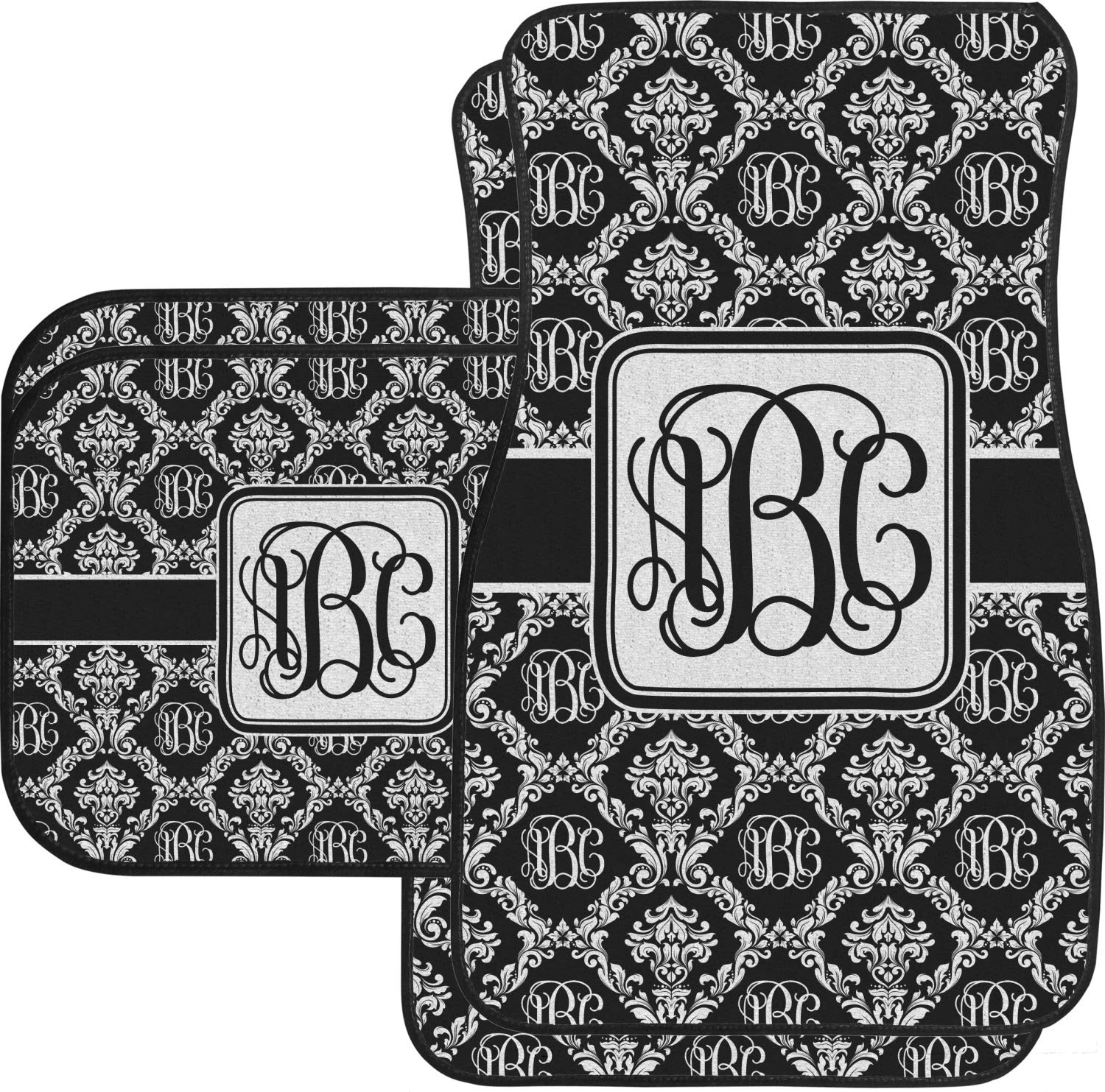 Custom Monogrammed Damask Car Floor Mats Set - 2 Front & 2 Rear Mats for SUVs, Sedans & Trucks | Luxury Car Interior Accessories for Protection & Style