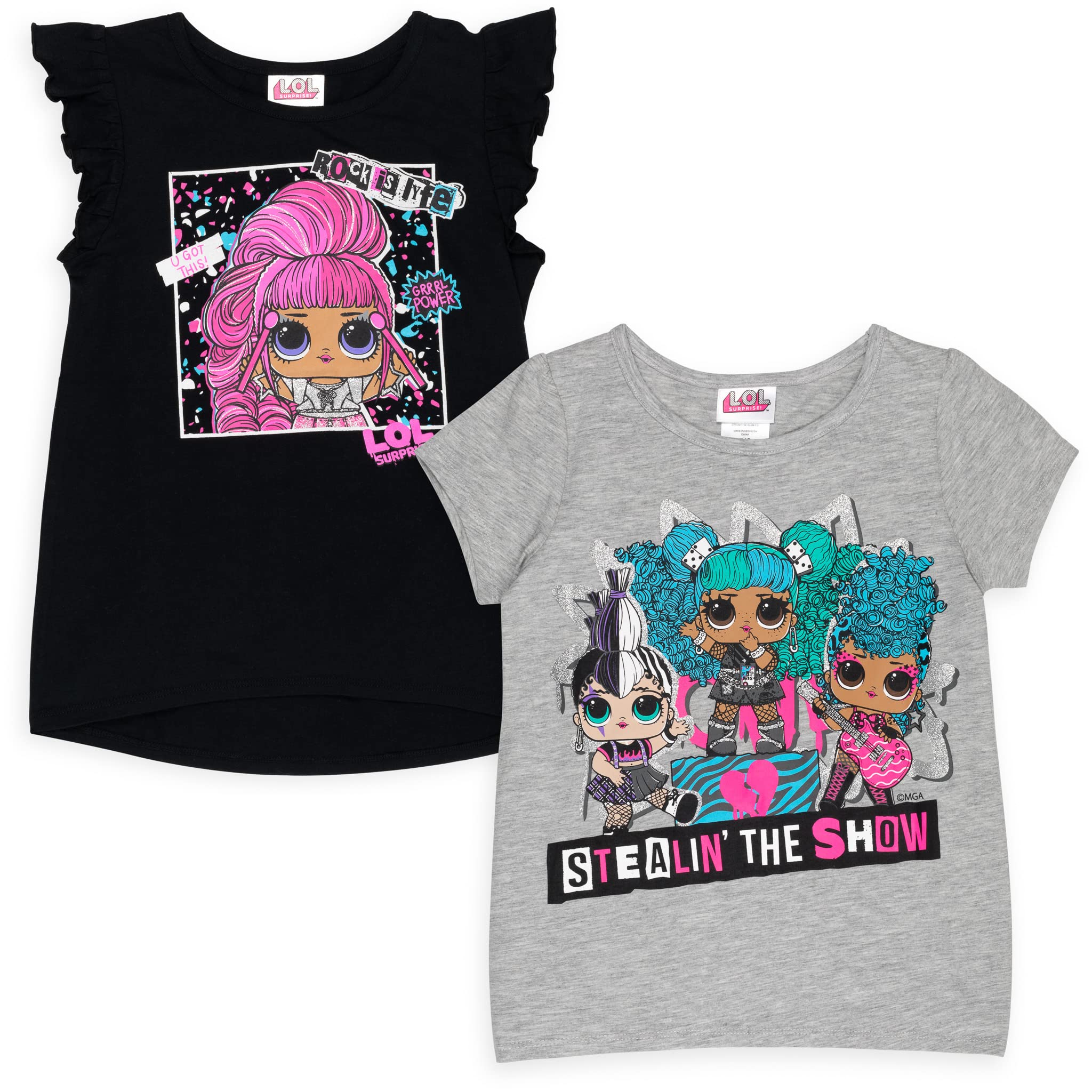 L.O.L. Surprise! Beats Girls 2 Pack Graphic T-Shirts for Kids - Cute Outfits for Playdates & Birthday Parties (Sizes 4-14)