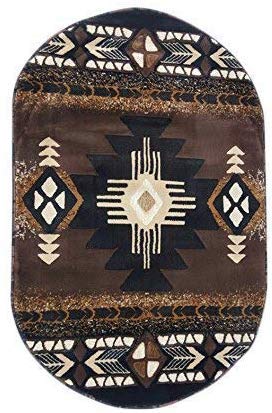 Champion Southwestern Navajo Aztec Indian Chocolate Brown Area Rug 3x5 Feet Oval - Boho Chic Living Room, Bedroom, or Dorm Decor