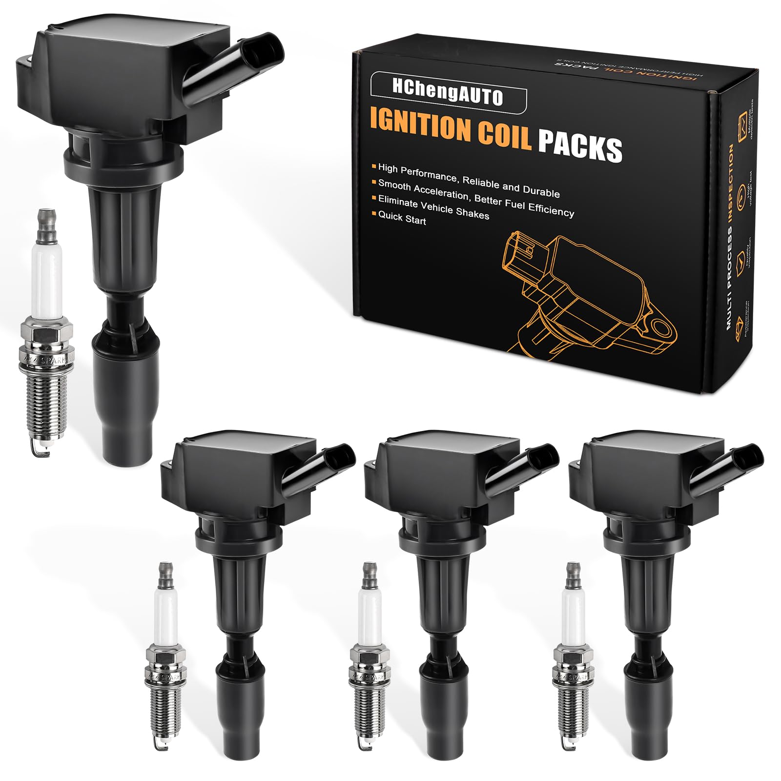 4-Piece Ignition Coil & Spark Plug Set Compatible with Hyundai Sonata/Santa Fe Sport & Kia Optima/Sorento/Sportage 2015-2019 (2.4L L4 Engine) - Replaces GN10730 IC871 UF764 - Perfect for Engine Tune-Ups & Performance Upgrades