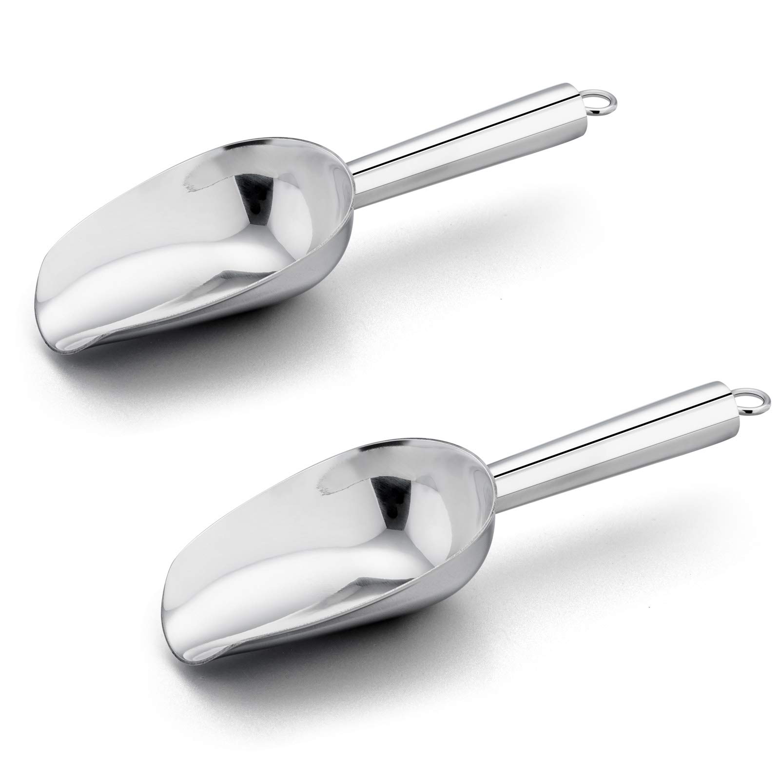 **2-Pack 8oz Stainless Steel Ice Scoop Set - Perfect for Ice Cubes, Candy, Flour & Sugar - Rust-Free, Dishwasher Safe - Ideal for Parties, Baking & Kitchen Pantry Organization**