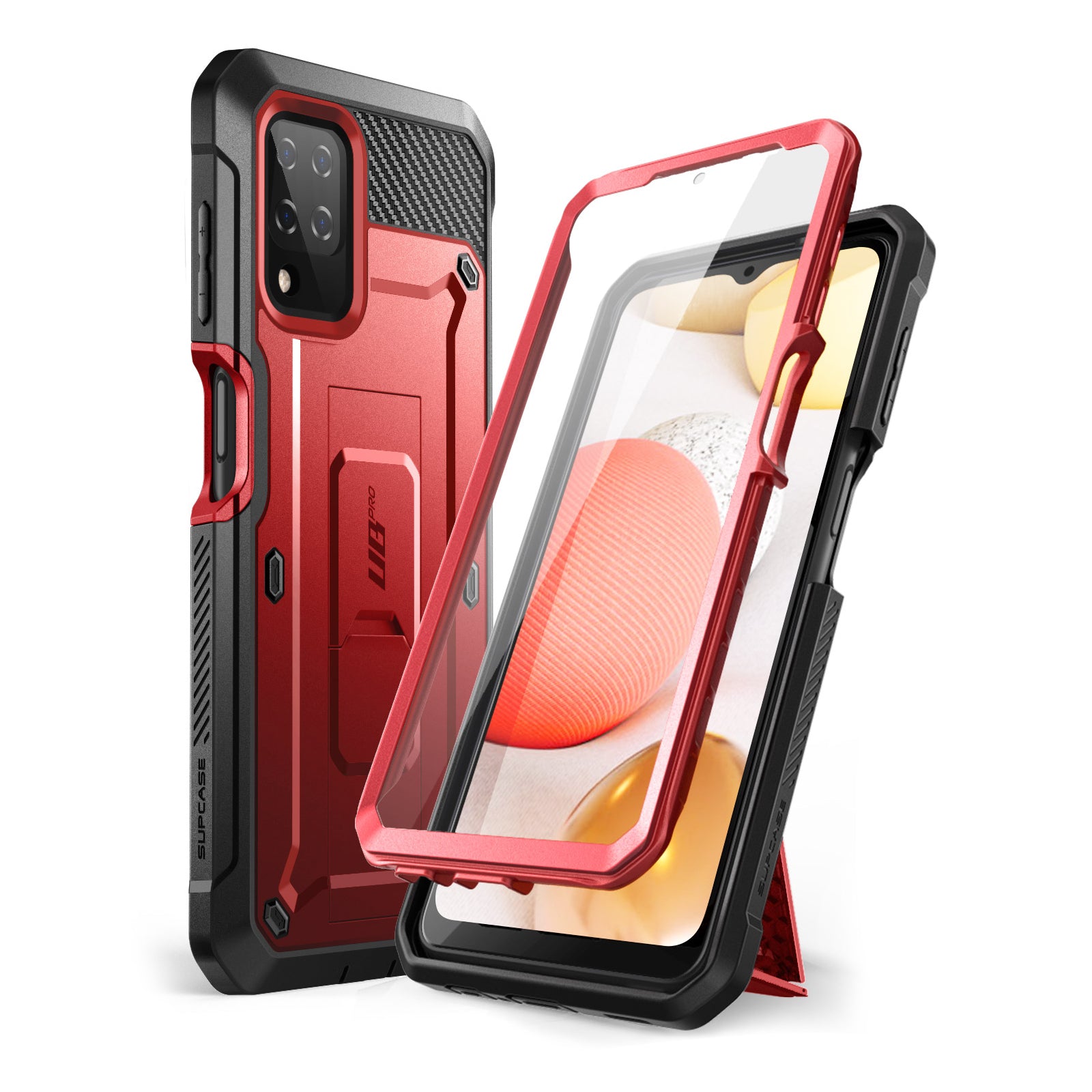 Samsung Galaxy A12 Unicorn Beetle Pro Rugged Holster Case - Shockproof Protective Cover with Belt Clip (Metallic Red) - Perfect for Construction, Outdoor Work & Extreme Sports