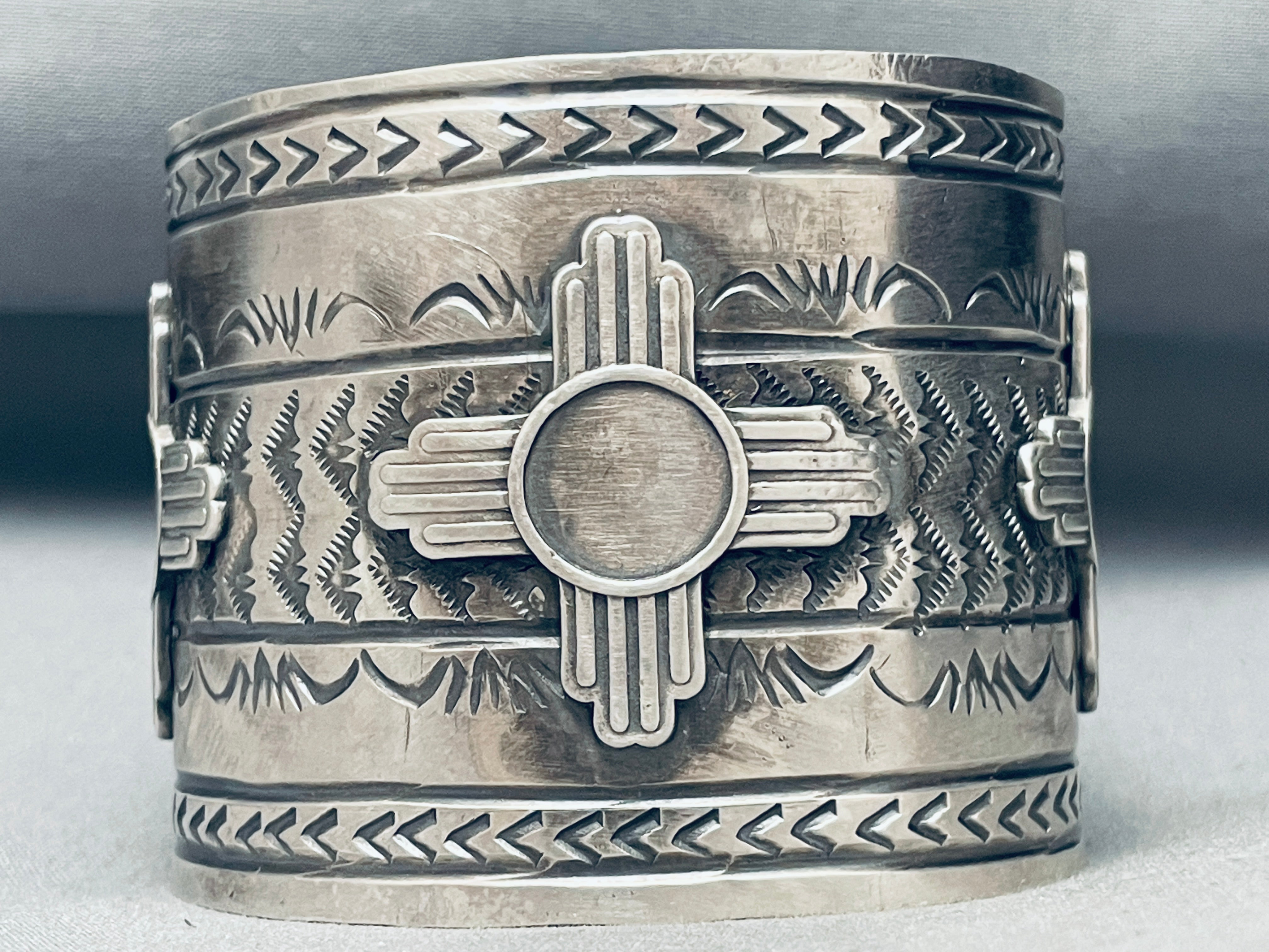 122 Grams Zia Symbolic Native American Navajo Sterling Silver Bracelet - Handmade Southwest Jewelry for Women, Men - Perfect for Boho Fashion, Spiritual Gifts & Cultural Events