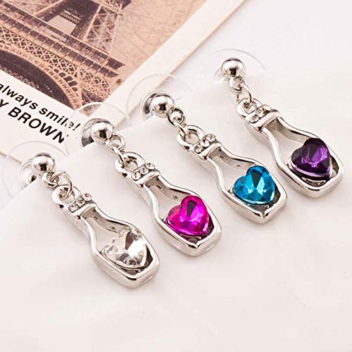 Elegant Crystal Necklace Set for Women with Diamond Pendant & Earrings - Drifting Bottle Design in Hot Pink, White, Blue, Purple, Yellow, Red - Perfect for Parties, Weddings, and Special Occasions