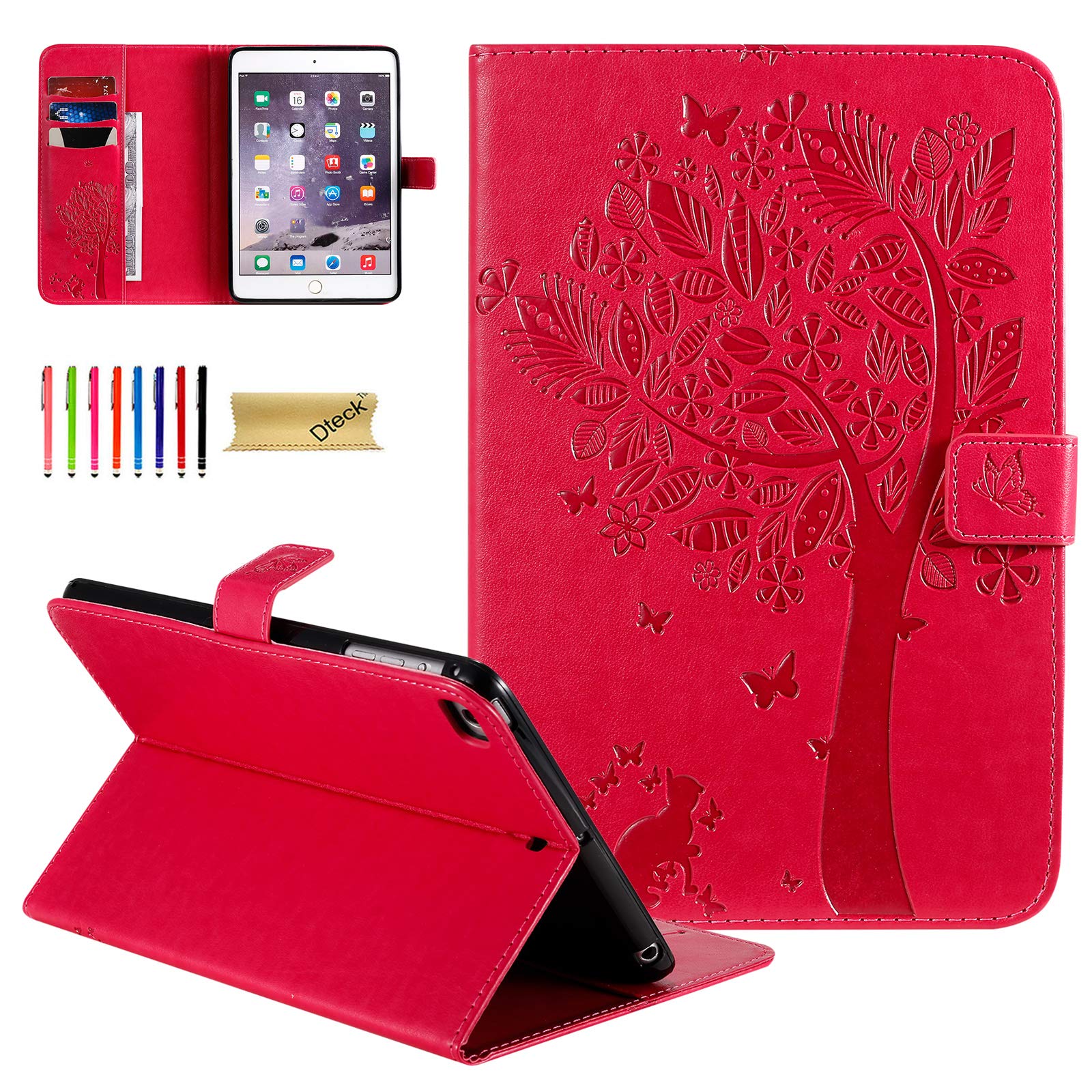 Dteck Slim Leather Folio Stand Smart Cover for iPad 9.7 (2018/2017, 6th/5th Gen) & iPad Air - Auto Sleep/Wake, Card Slots Wallet Case (Red) - Perfect for Work, Travel & Home Use