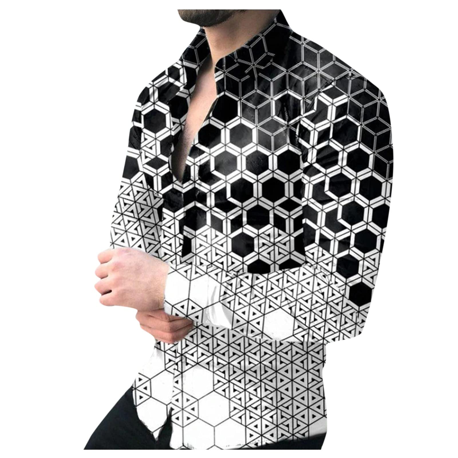 Men's Printed Collar Beach T-Shirt - Long Sleeve Casual Shirt for Outdoor & Travel
