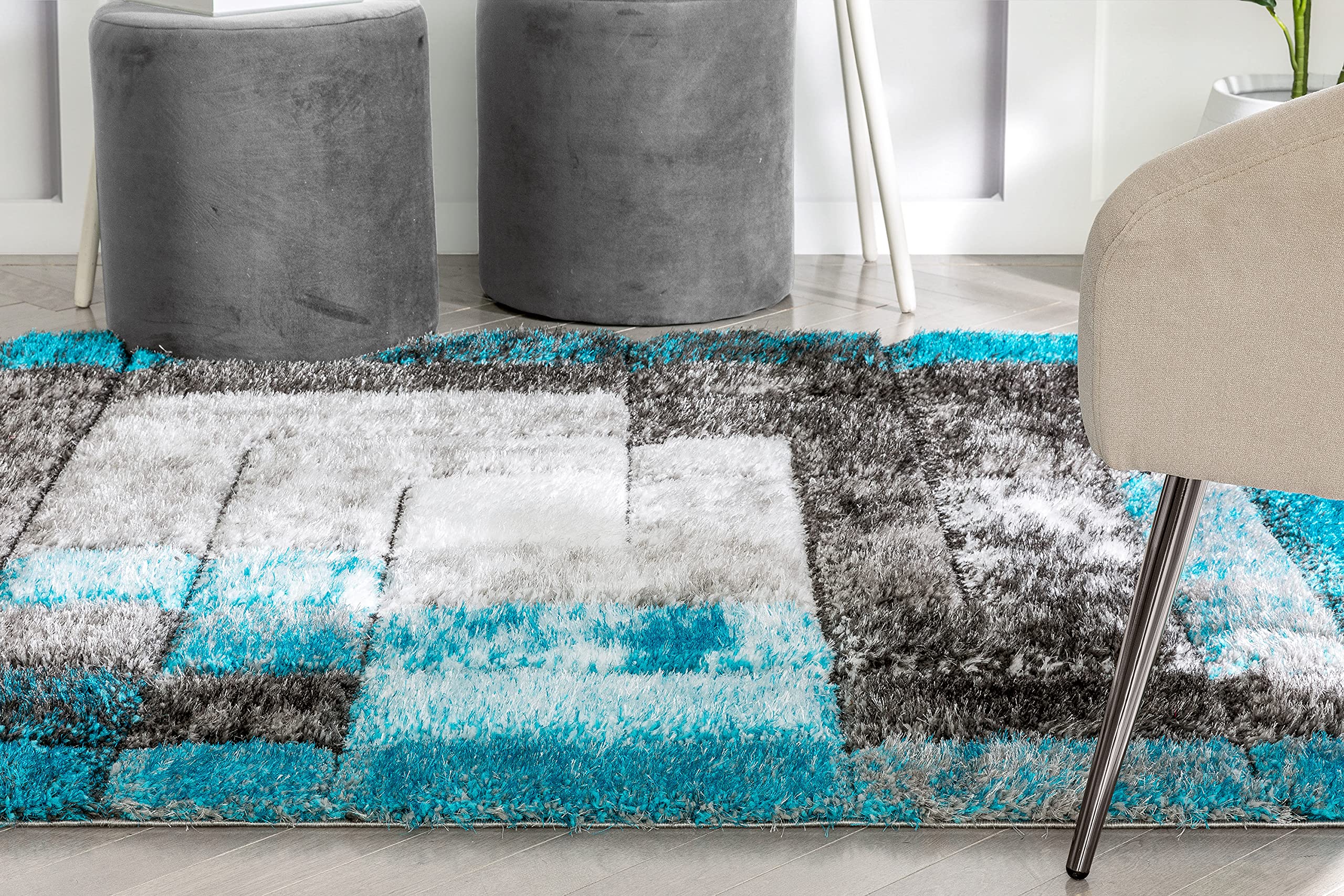 Well Woven Kizi Teal & Grey Abstract Geometric Area Rug 8x10 (7'10
