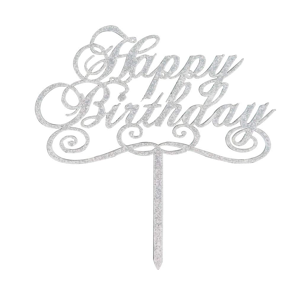 Silver Glitter Happy Birthday Cake Topper - Elegant Party Decor for Birthday Cakes, Wedding, Anniversary & Special Events - Perfect for DIY Cake Decorating and Celebration Parties