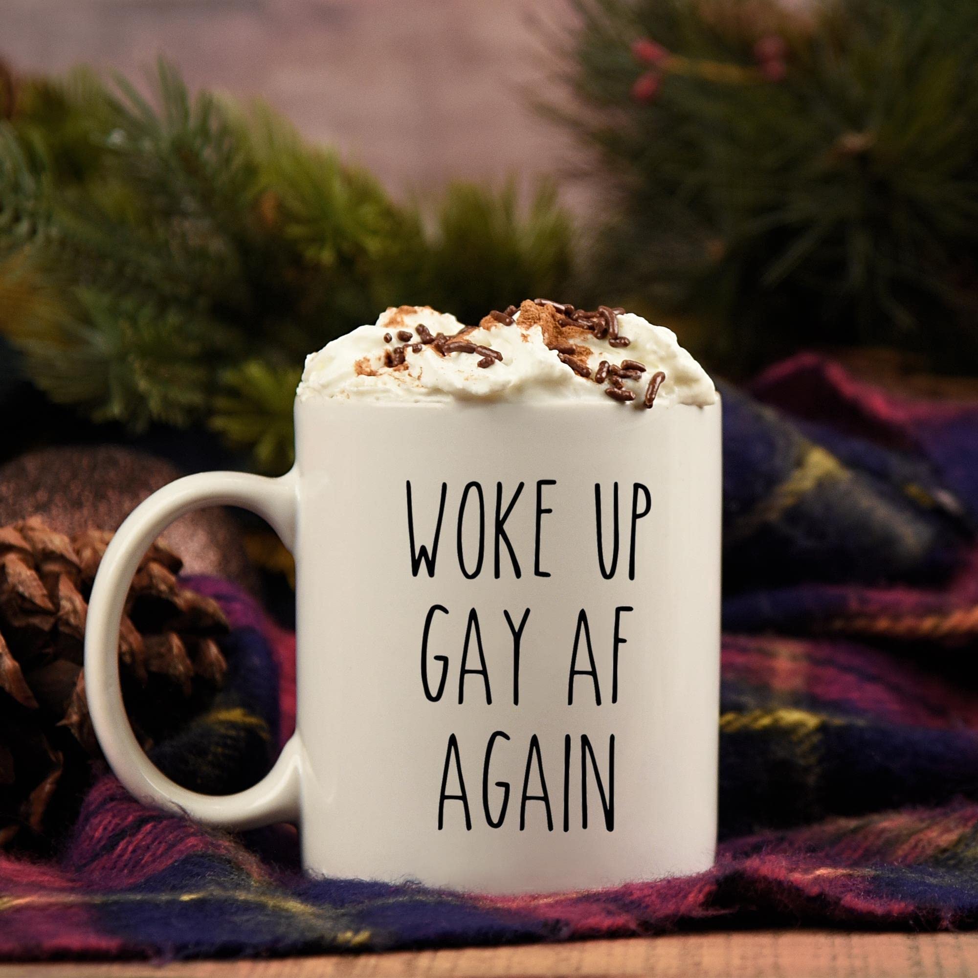 Woke Up Gay AF Again Mug - Funny LGBTQ Pride Coffee Cup for Lesbian, Gay, Bi, Trans & Queer Friends - Perfect Gift for Pride Month, Coming Out Parties & Daily Coffee Breaks