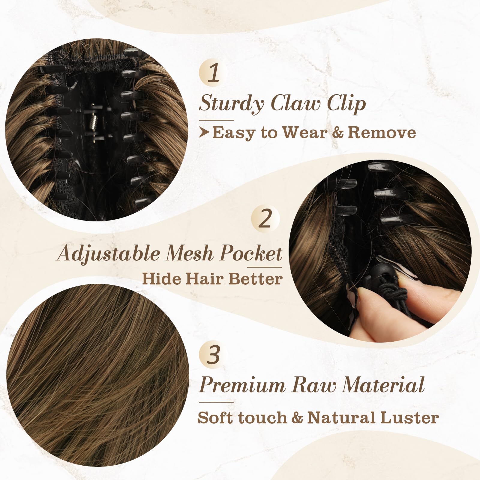 8 Inch Claw Clip Hair Bun Extension for Straight Hair - Perfect for Updos, Ponytails & Everyday Hairstyles