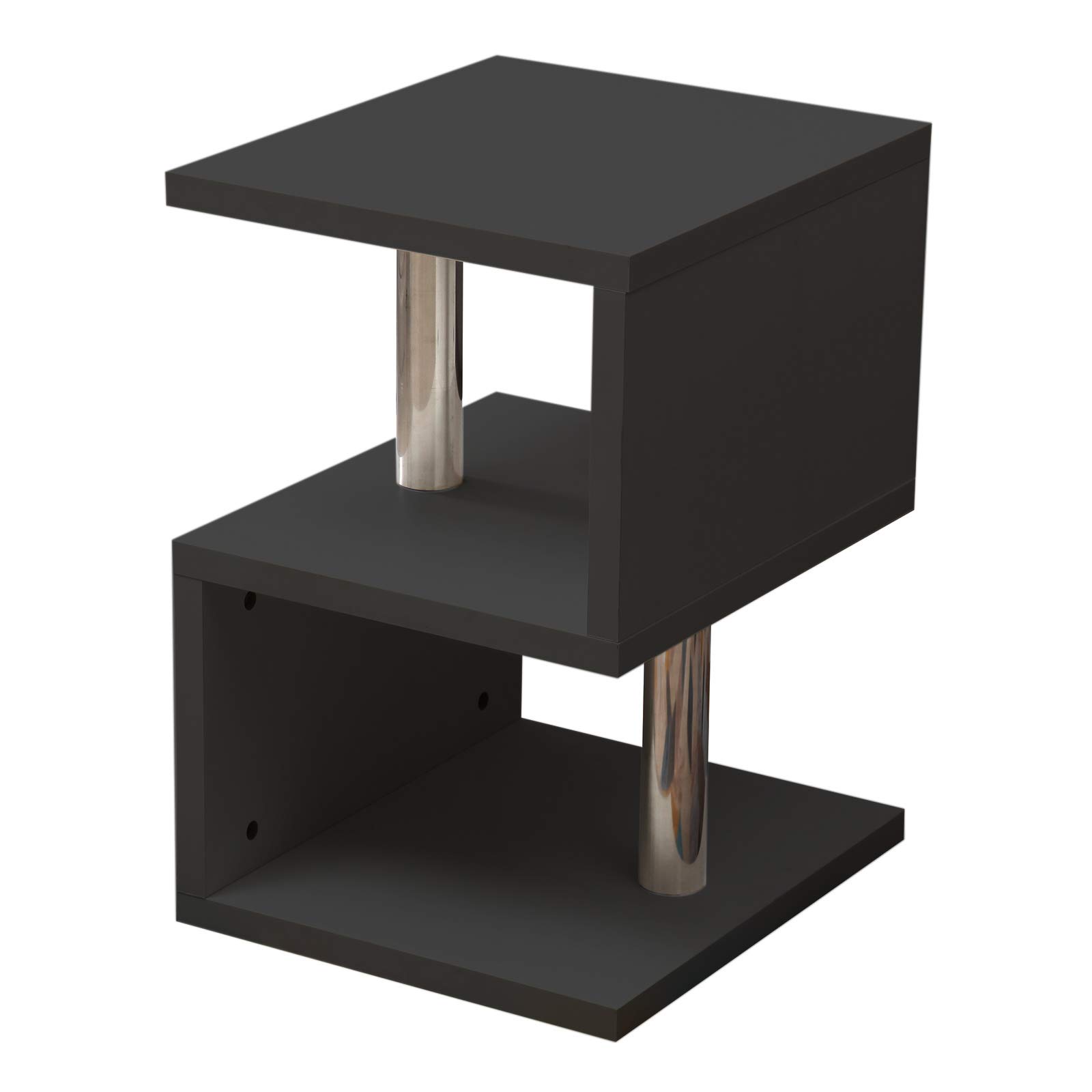 Modern LED Coffee Table & Nightstand - High Gloss White End Table with S-Shaped Design & Open Shelves - MDF Bedside Cabinet for Living Room, Bedroom - Perfect for Small Spaces, Studio Apartments & Modern Home Decor