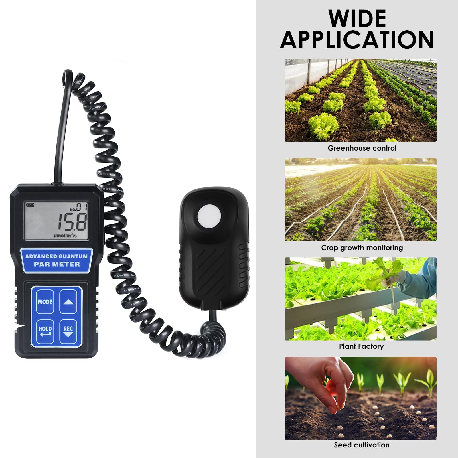 Quantum PAR Meter - PPFD Tester for Indoor & Outdoor Plants | Measures 400-700nm Wavelength | Ideal for Hydroponics, Greenhouse & Grow Light Optimization