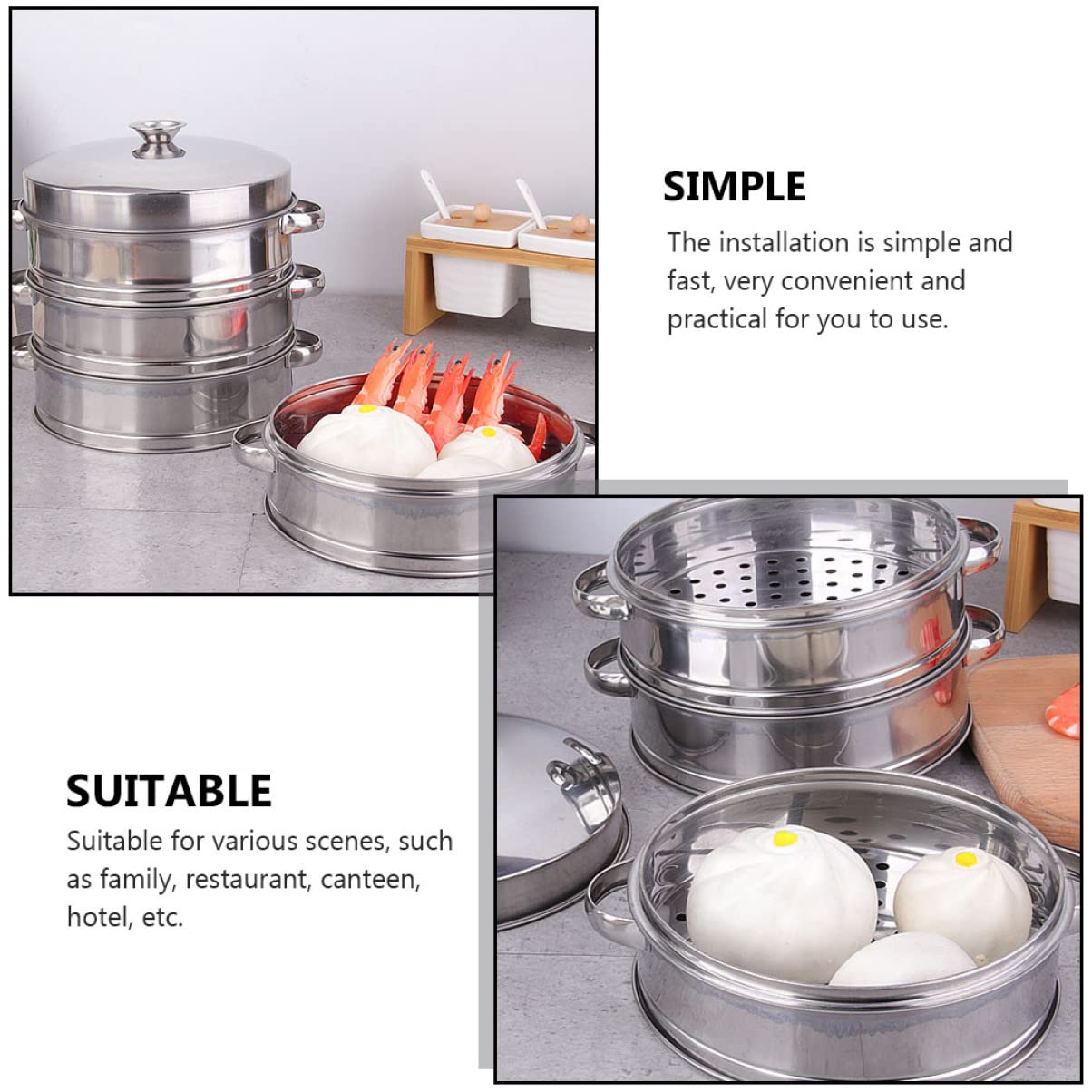 Stainless Steel Steamer Pot Set with Round Steam Basket, Cooling Rack & Trivet Stand - Asian Cooking, Baking & Grilling Utensils for High Pressure Cooking | Perfect for Dumplings, Vegetables & Seafood