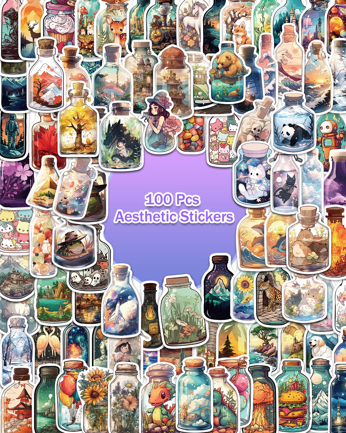 100 Pcs Aesthetic Vinyl Stickers - Cute Waterproof Decals for Water Bottles, Laptop, Phone & DIY Crafts - Perfect for Scrapbooking, Journaling & Personalizing Accessories