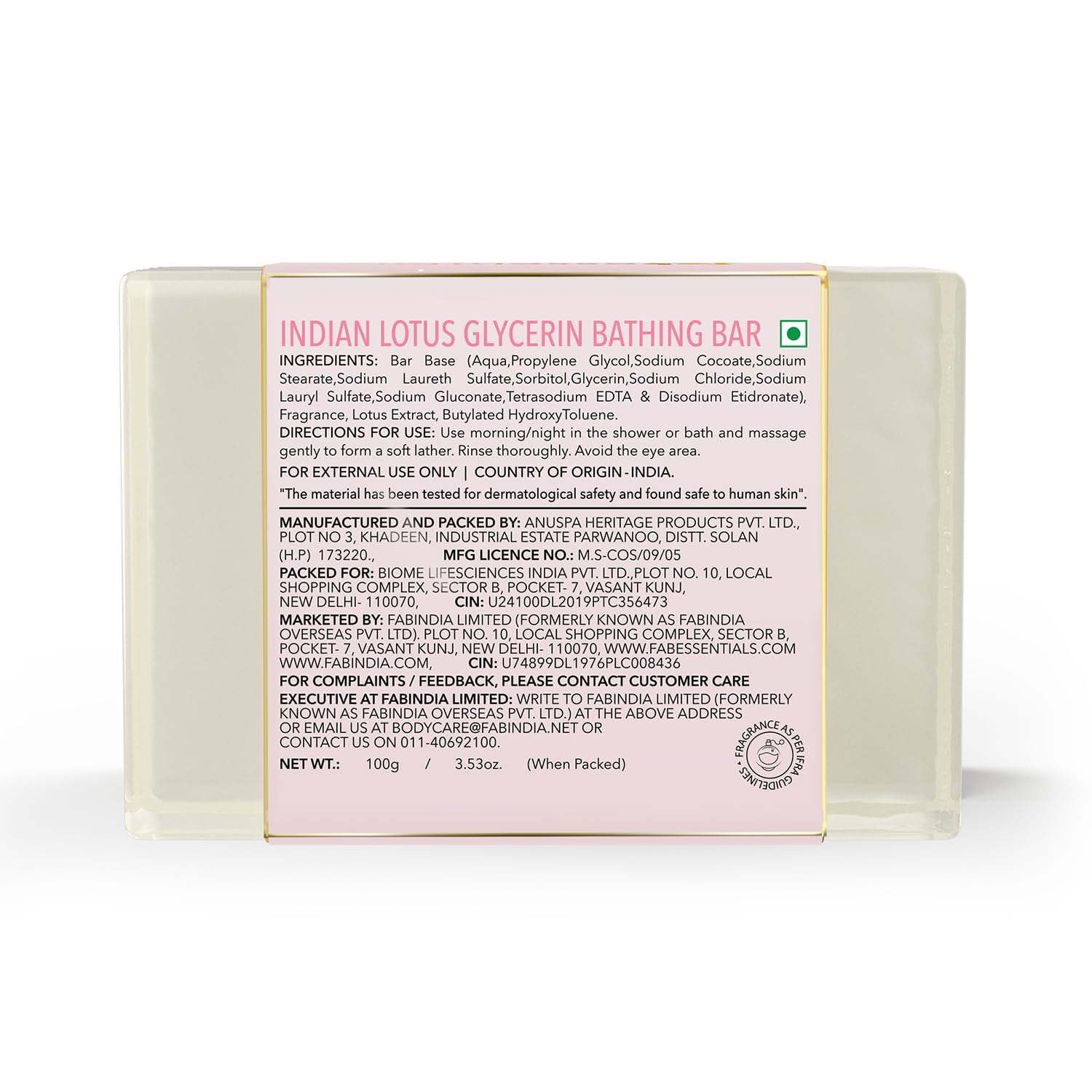 Fabessentials Indian Lotus Glycerin Soap Bar - 100g | Natural Vegan Bath Soap for Cleansing, Nourishing & Moisturizing Skin | Toxin-Free, Chemical-Free | Perfect for Dry Skin Care & Daily Shower Routine | Ideal Gift for Spa Lovers & Ayurvedic Skincare Enthusiasts