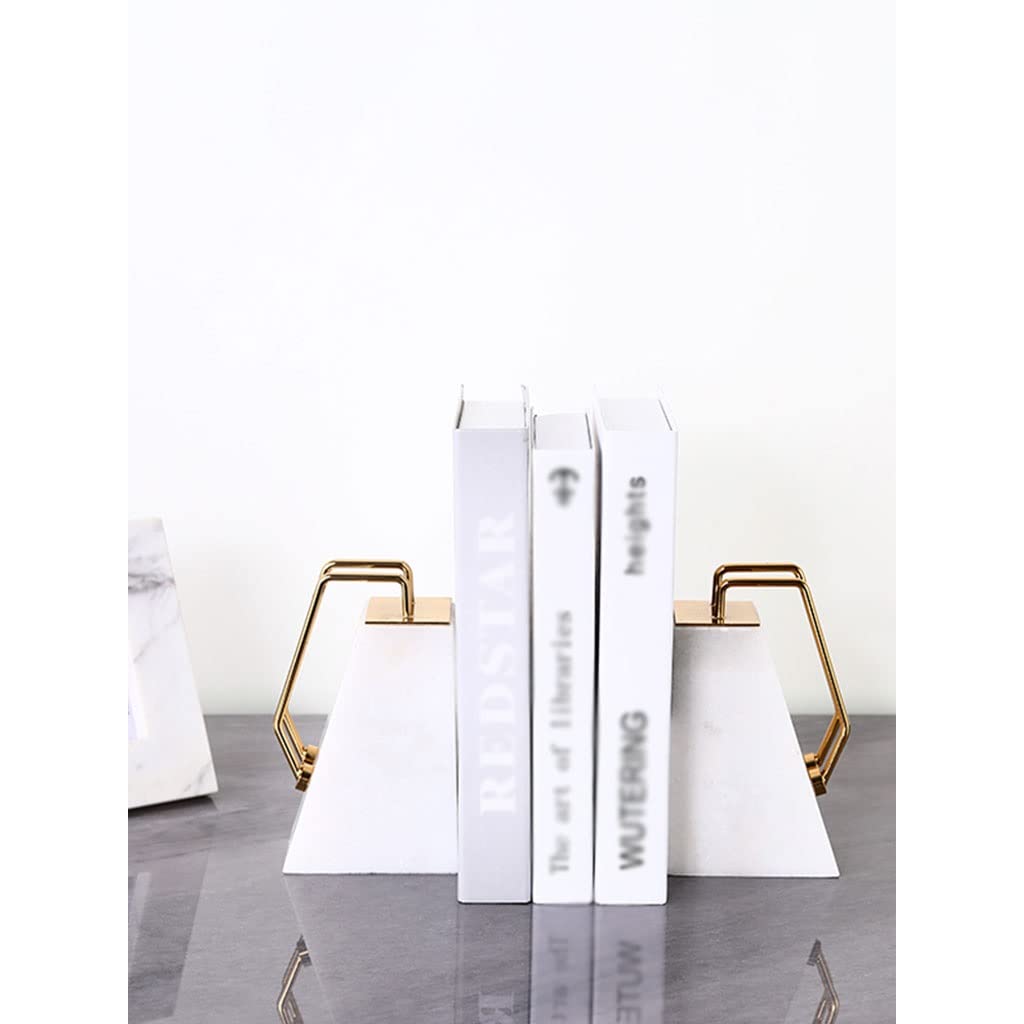 Nordic Marble Bookends - Metal Staircase Design Book Holders for Heavy Books | Elegant Home Office Desk Decor & Study Organizer | Perfect Gift for Book Lovers (Set of 2) - Ideal for Bookshelves, Office Desks, and Reading Nooks