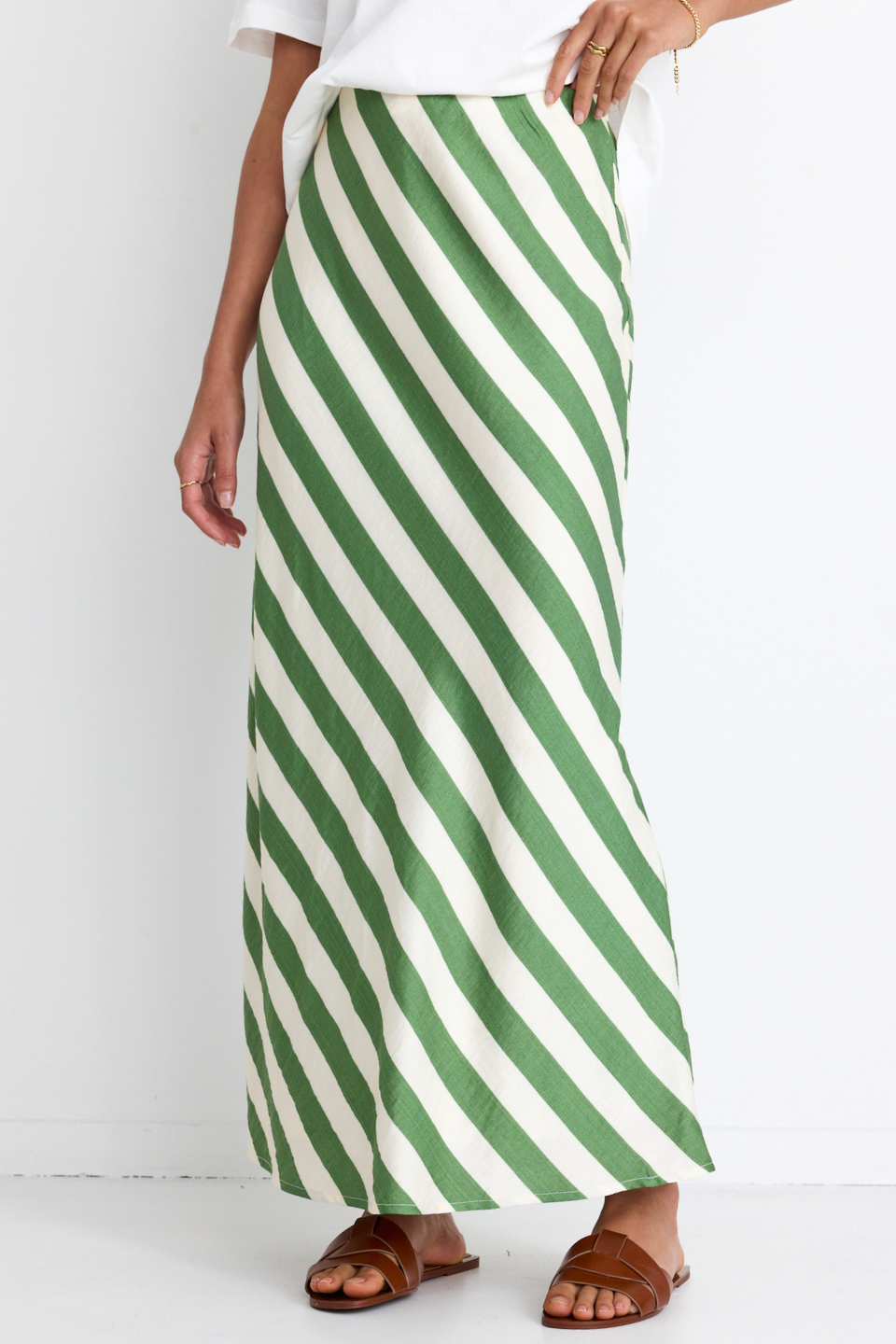 Breathe Apple Stripe Bias Maxi Skirt - Flowy Summer Dress for Women, Beach Cover Up, Boho Chic Skirt for Vacation & Outdoor Activities