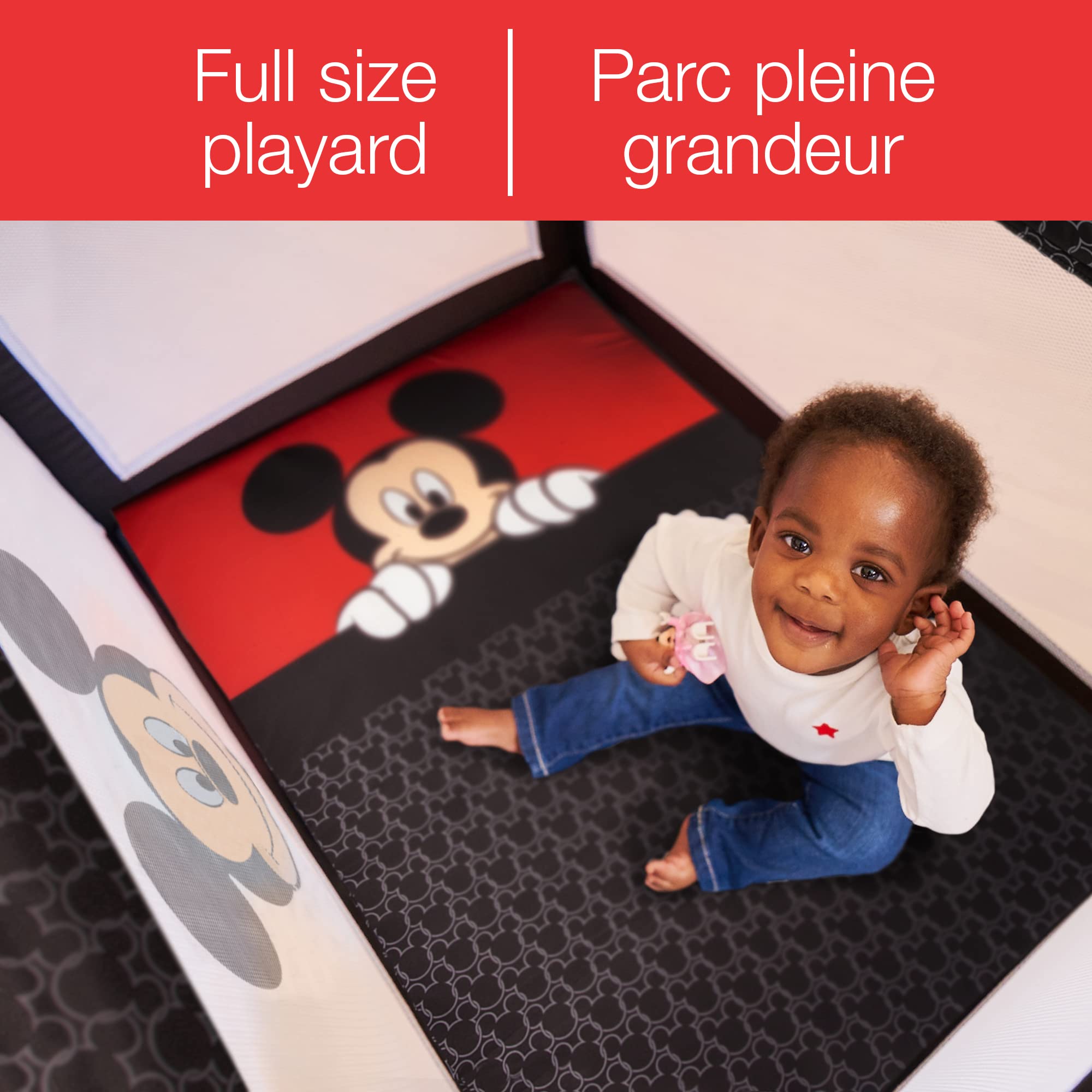 Disney Baby Peeking Mickey Playard - Portable Playpen for Infants & Toddlers, Safe Indoor/Outdoor Play Space for Home, Travel & Daycare