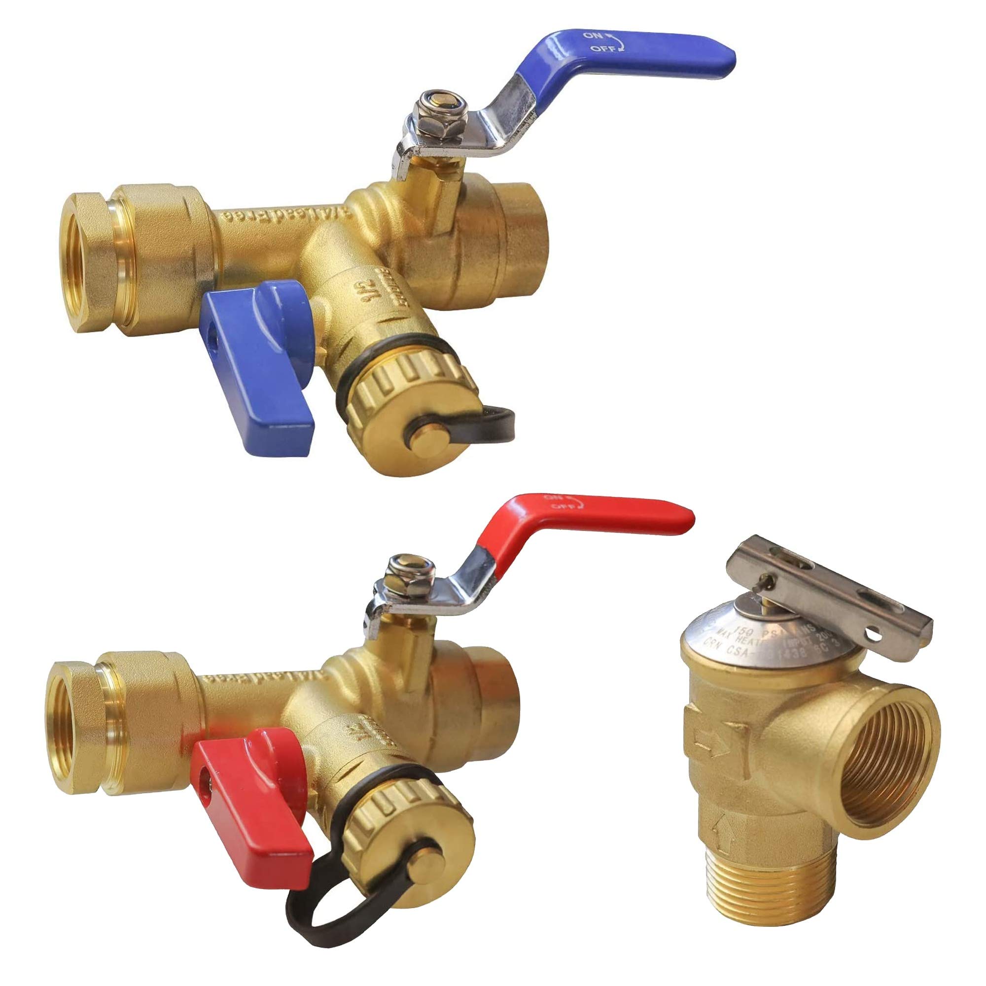 Xiny Tool 3/4-Inch IPS Isolator Tankless Water Heater Service Valve Kit with Pressure Relief Valve - Premium Clean Brass Construction for Easy Maintenance & Repair - Perfect for Residential & Commercial Water Heater Installations