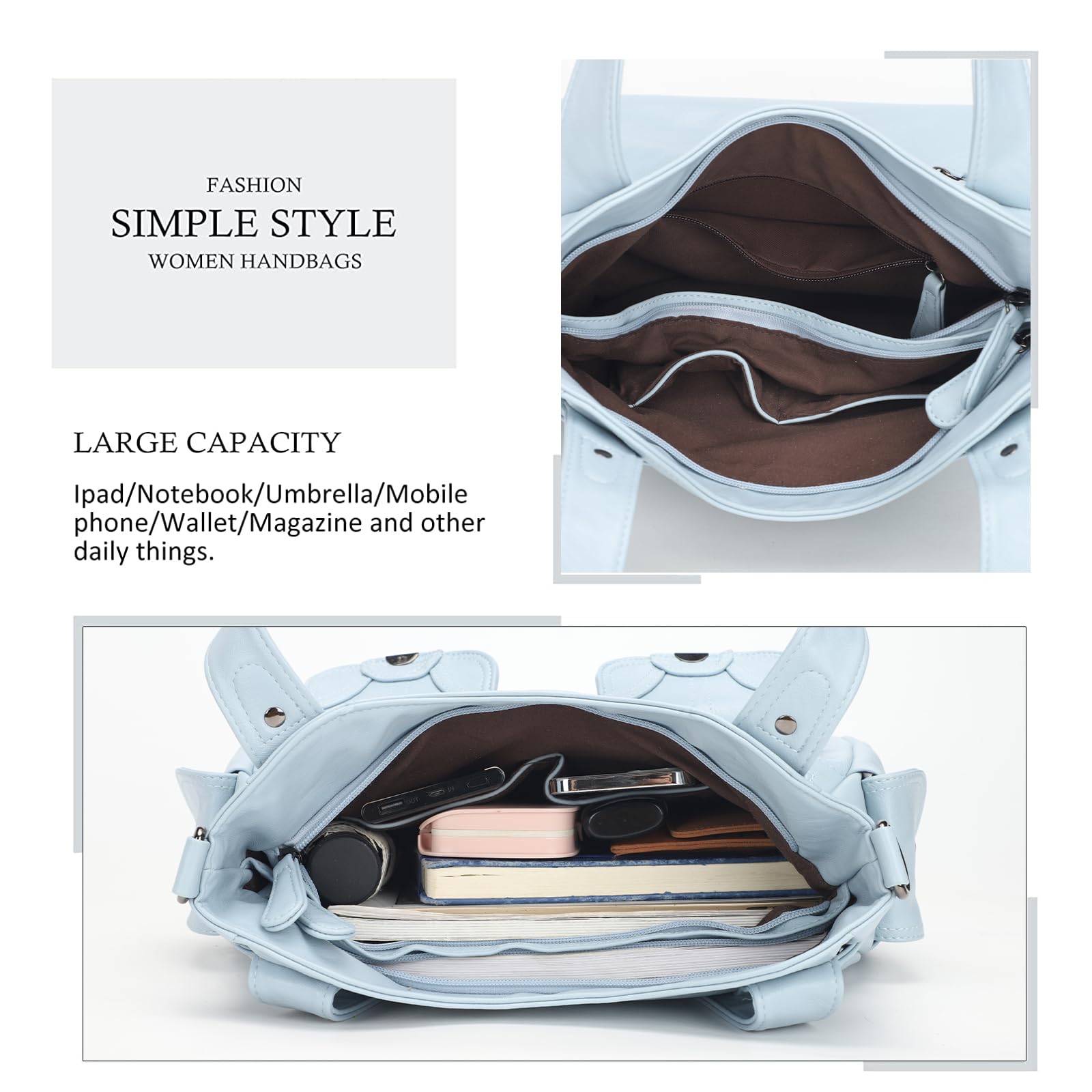 Stylish Large Hobo Shoulder Bags for Women - Soft PU Leather Multi-Pocket Tote Purse - Perfect for Work, Travel & Everyday Use