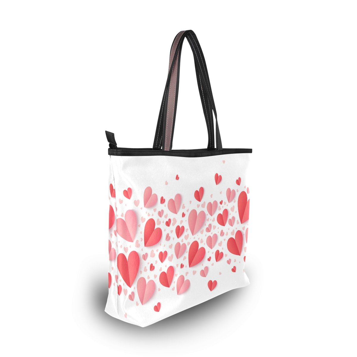 JSTEL Women's Large Tote Bag with Top Handle & Shoulder Strap - Valentine's Day Pink & Red Heart Print Handbag for Work, Travel & Everyday Use