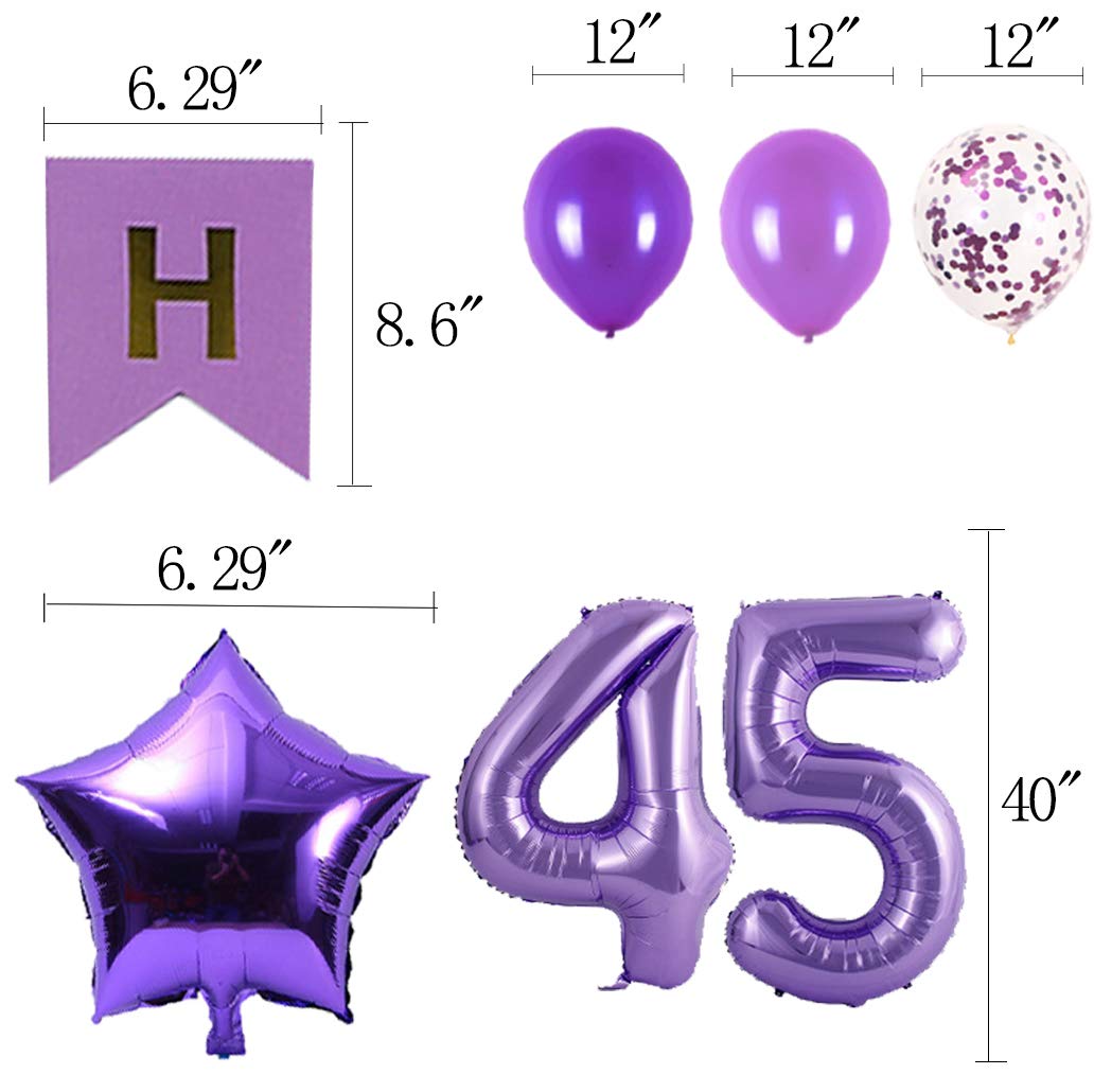 45th Birthday Party Decorations Kit - Happy Birthday Banner, Number 45 Balloons & Purple Party Supplies for Anniversary Celebration - Perfect for Milestone Birthday Parties, Surprise Decorations & Festive Gatherings