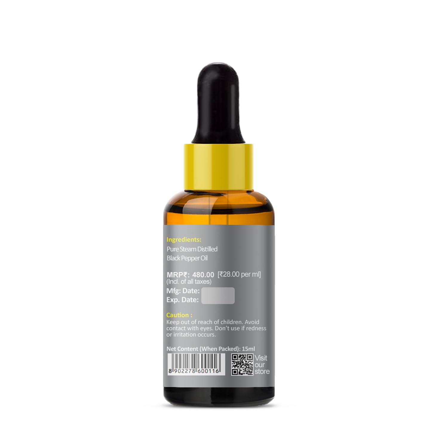 PRZ Black Pepper Essential Oil - 100% Pure Natural Therapeutic Grade for Aromatherapy, Skin Care & Hair Growth | 15ml Bottle | Perfect for Massage, Diffusers & DIY Beauty Products