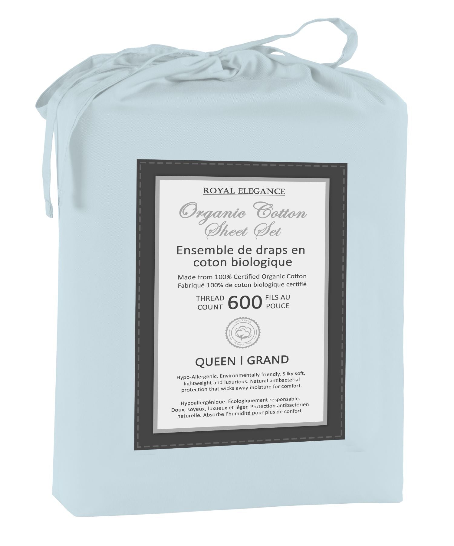 100% Organic Cotton Queen Sheet Set - 600 Thread Count, Soft & Breathable Bed Sheets - Perfect for Home, Hotel, or Guest Room (Blue)