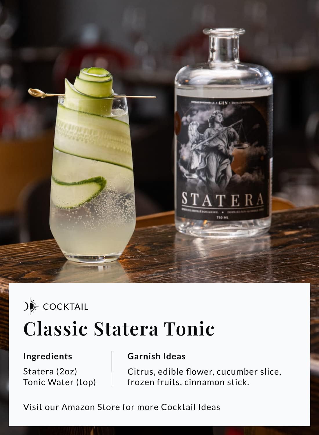 Statera Non Alcoholic Gin Alternative with Electrolytes - Sugar Free, Calorie Free, Keto Friendly - Handcrafted Alcohol-Free Spirit with Botanicals for Mocktails - 26 Fl Oz - Perfect for Sober Bars, Dry January & Mindful Drinking