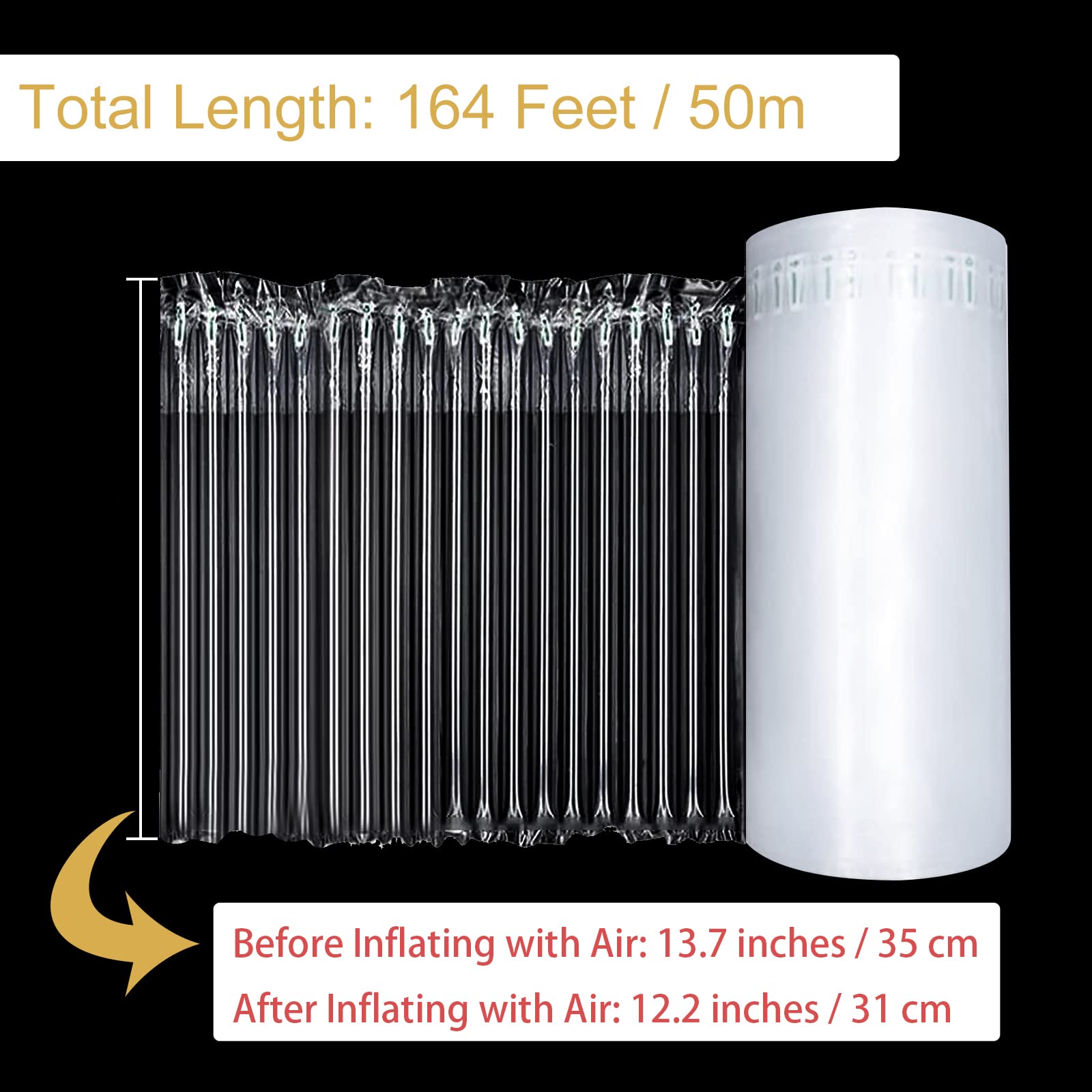 13.7 Inch x 164 Feet Large Bubble Wrap Roll for Packaging, Moving & Shipping - Inflatable Air Column Cushioning with Free Pump - Perfect for Protecting Wine Bottles, Fragile Items & Electronics During Transport