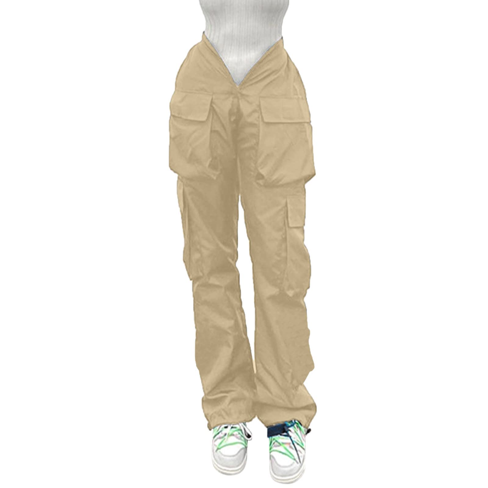 Women's Linen Cargo Pants with Pockets - Elastic Waist Casual Trousers for Sports & Outdoor Activities | Perfect for Hiking, Travel and Everyday Wear