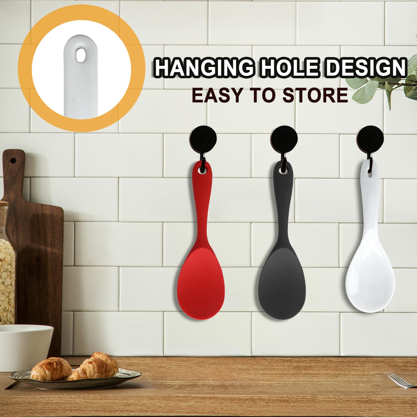 Vonty 2-Pack 7.5 Inch White Plastic Rice Paddle Spoons - Perfect for Cooking, Serving Rice & Stirring in Non-Stick Pans