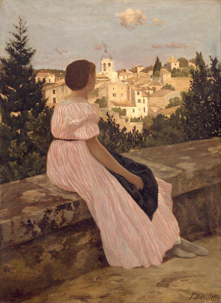 Frederic Bazille The Pink Dress Art Print - Custom Framed or Unframed Wall Decor & T-Shirt - Personalized Home & Office Decor - Perfect for Living Room, Bedroom & Gifts