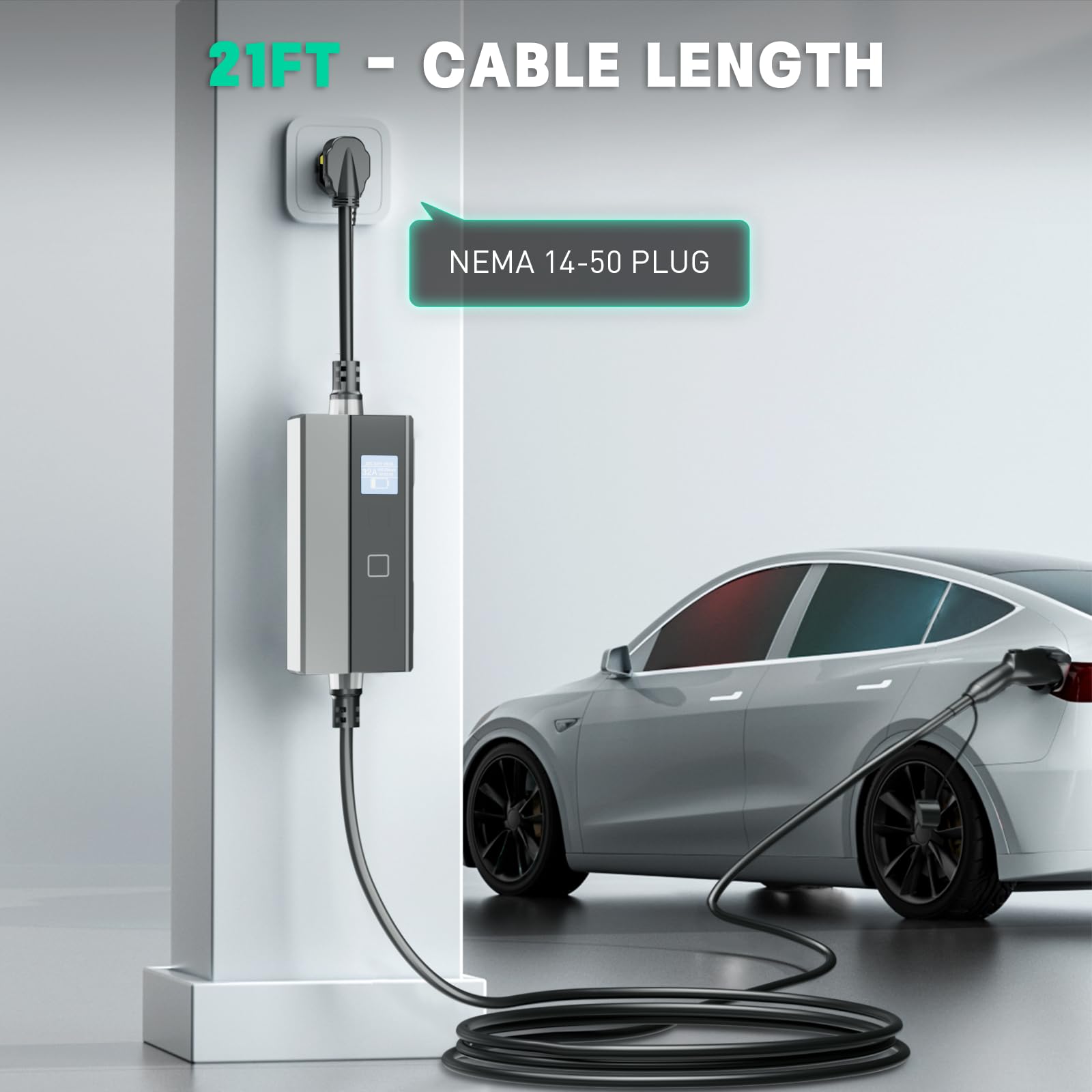 Level 2 EV Charger 16-40A 110-240V, Portable Electric Vehicle Charging Station with 25FT Cable & NEMA 14-50 Plug, J1772 Compatible Home Car Charger for Tesla, Chevy, Nissan - Perfect for Home Garage & Road Trip Charging
