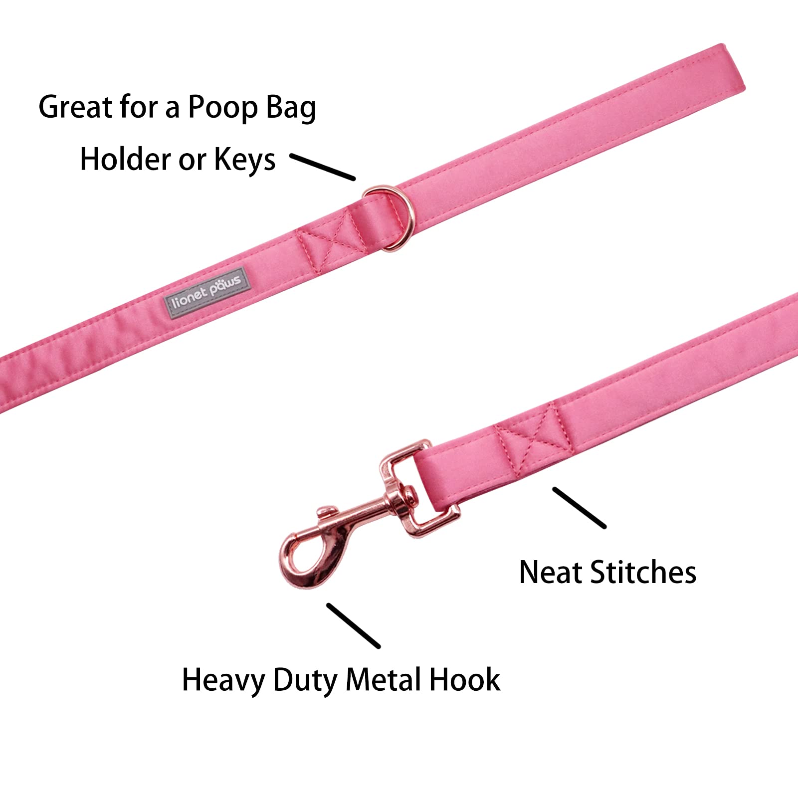 Lionet Paws Dog Leash - Soft Silk Peach Leash for Small, Medium & Large Dogs | Adjustable Matching Collar for Puppies & Adult Dogs | Perfect for Walking, Training & Outdoor Adventures