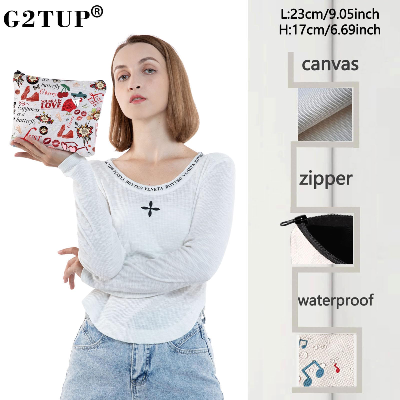 G2TUP Lana Del Rey Inspired Makeup Bag - Song Lyrics Cosmetic Pouch for Fans, Concert Merchandise & Gift (Happiness Is) - Perfect for Travel, Music Festivals & Daily Essentials Storage